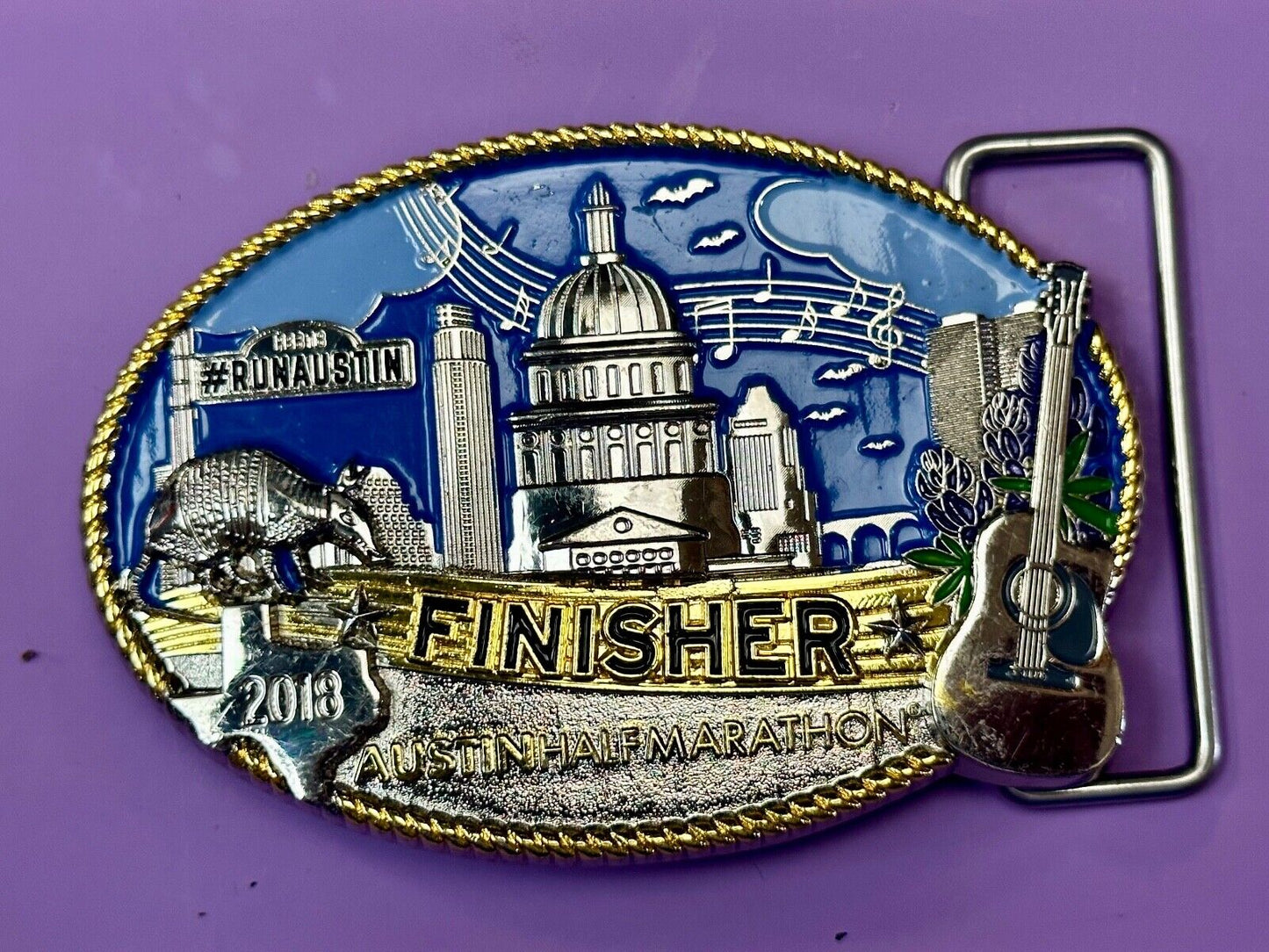 2018 Austin Texas RunAustin Finisher Half Marathon belt buckle