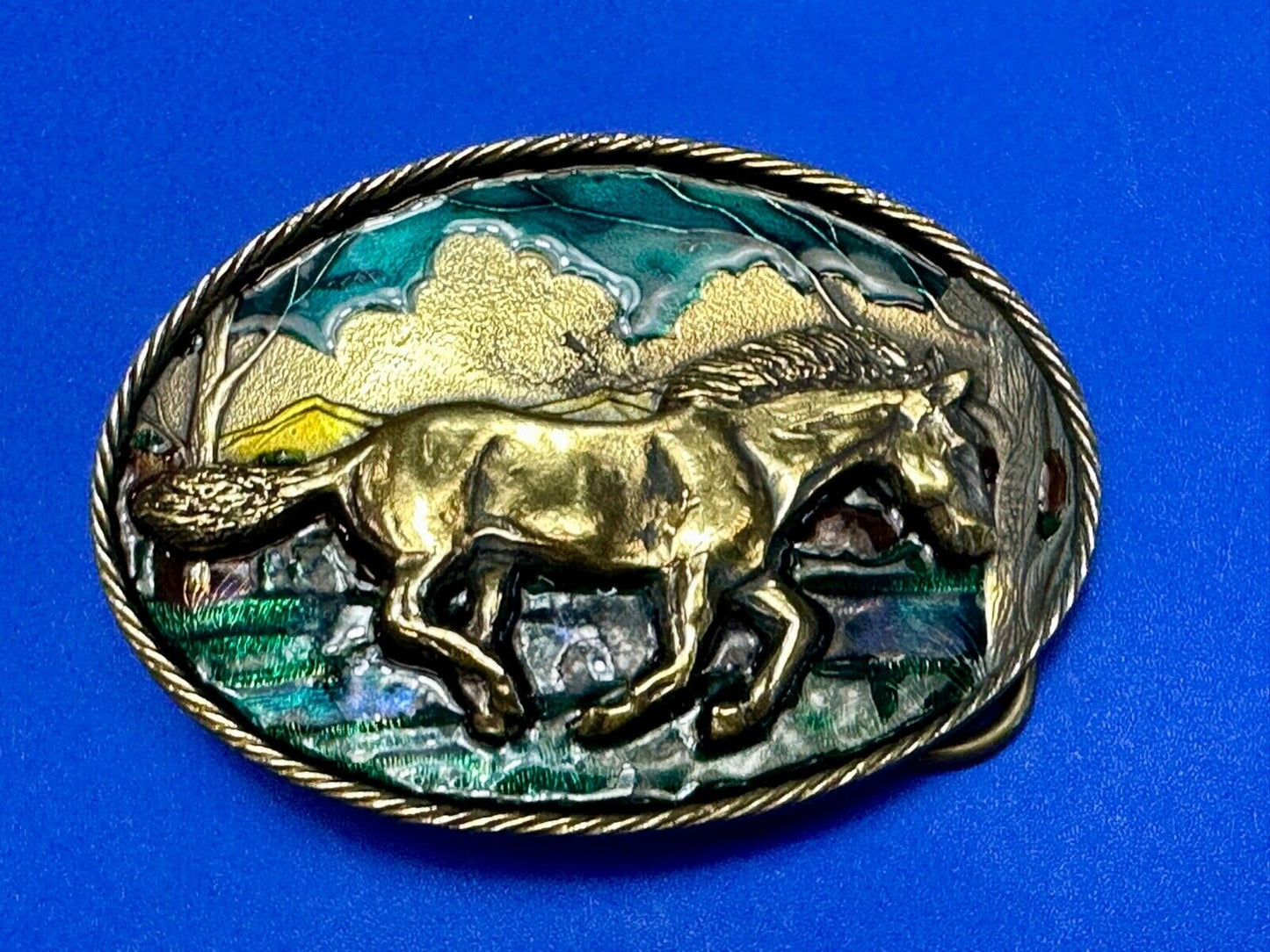Vintage 1980 running mustang horse - The Great American belt buckle Co