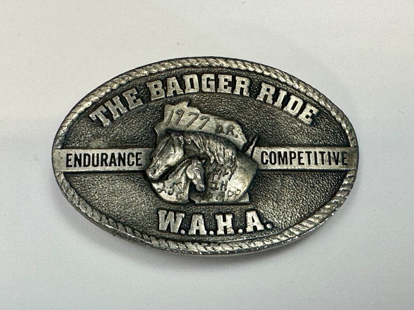 The Badger Ride - WAHA Endurance Completive WI Arabian Horse Assn belt buckle