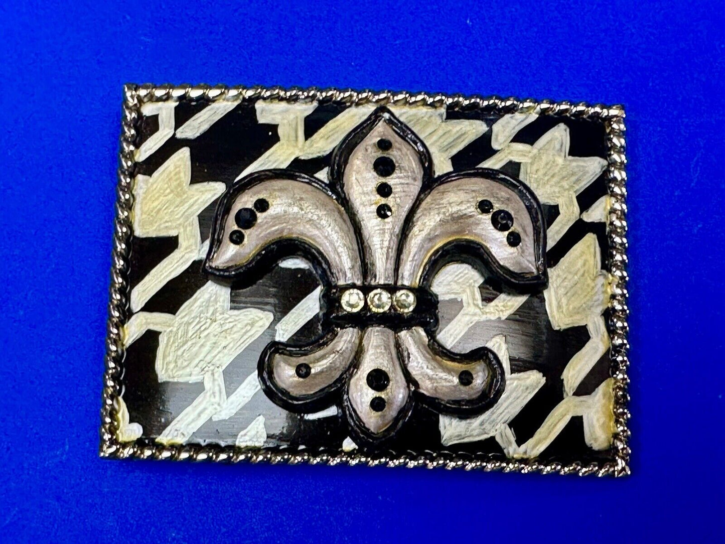 Artisan Whimmg Couture Saints Symbol Fleur de lis Belt Buckle rhinestone accents