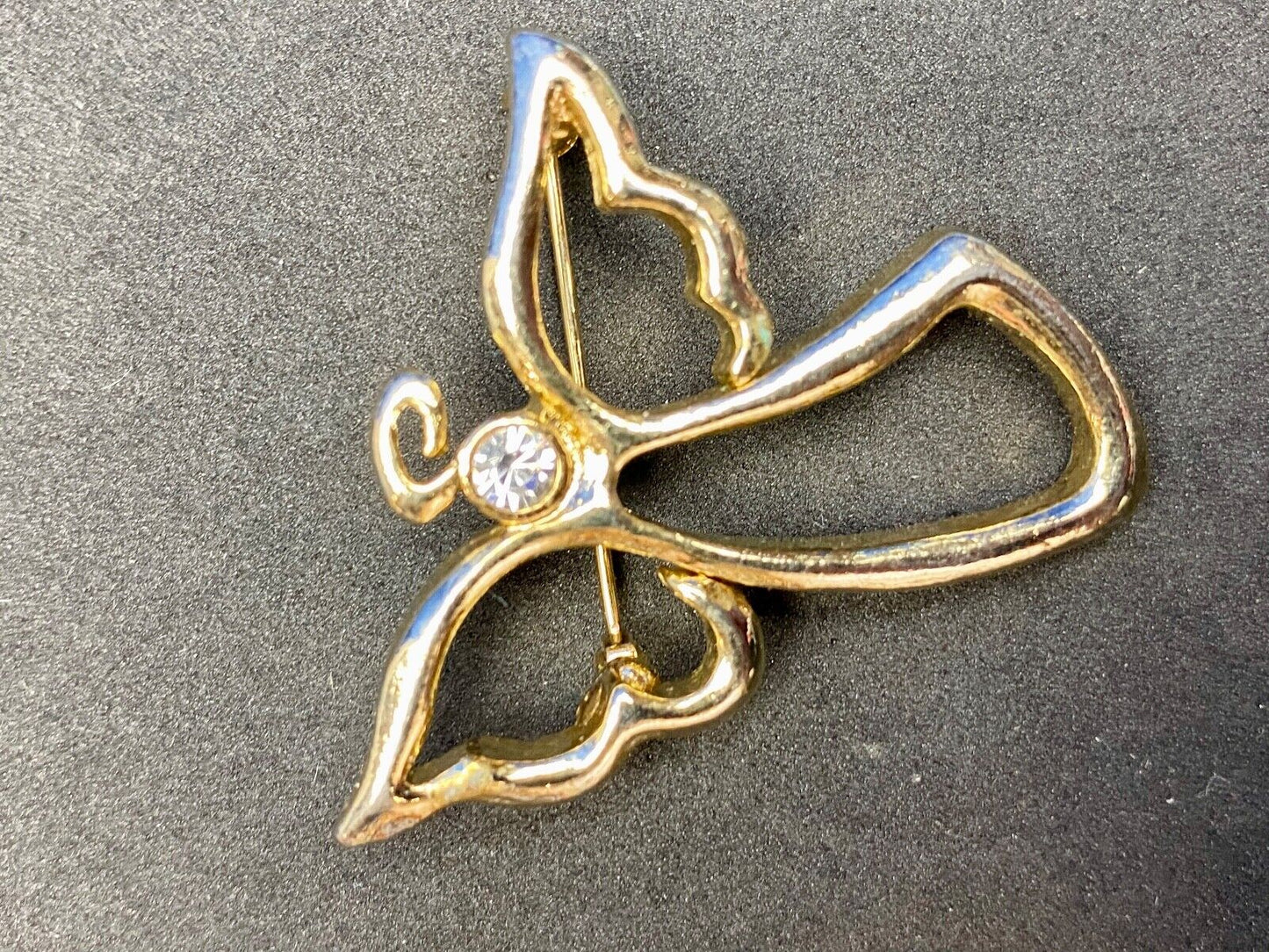 Vintage AJMC Angel Cutout Gold Tone with Rhinestone Brooch Pin Costume Jewelry