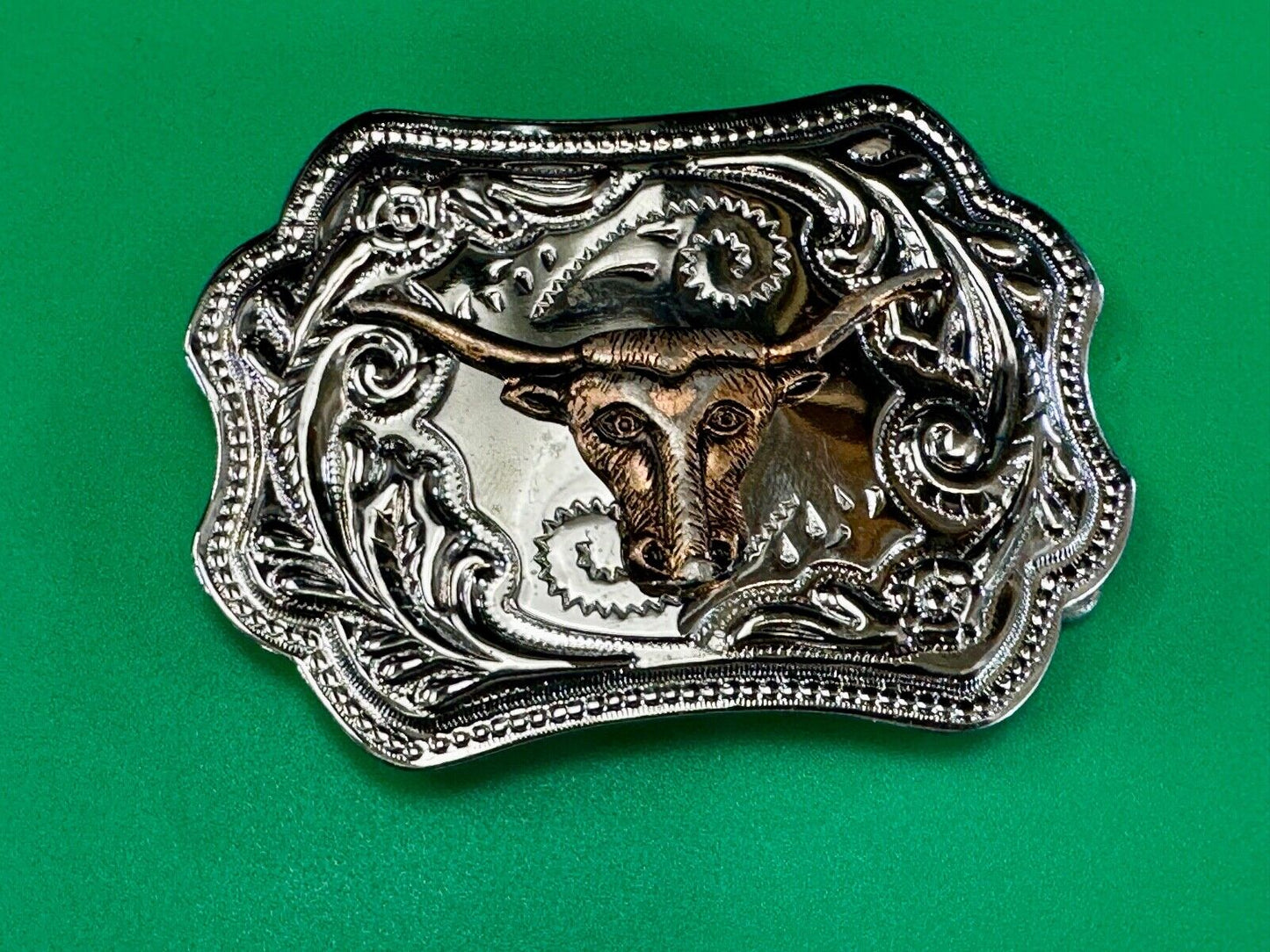Texas Longhorn Steer Cowboys Vintage two tone belt buckle