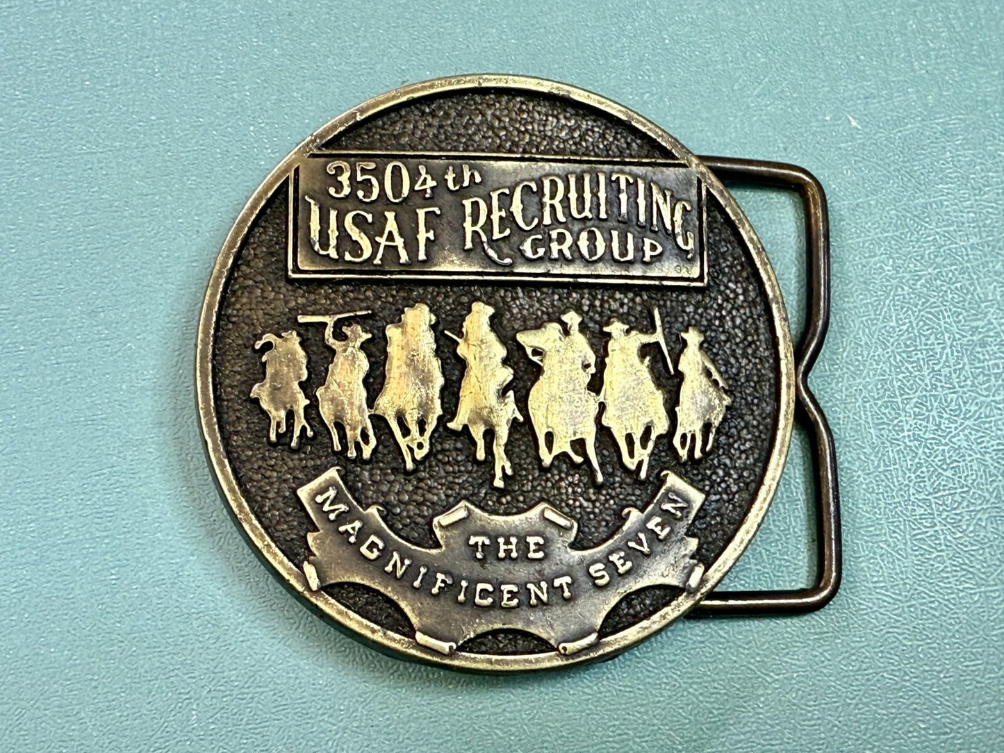 The Magnificent Seven 350 4th USAF Recruiting Top Group Chief Wheat Belt Buckle