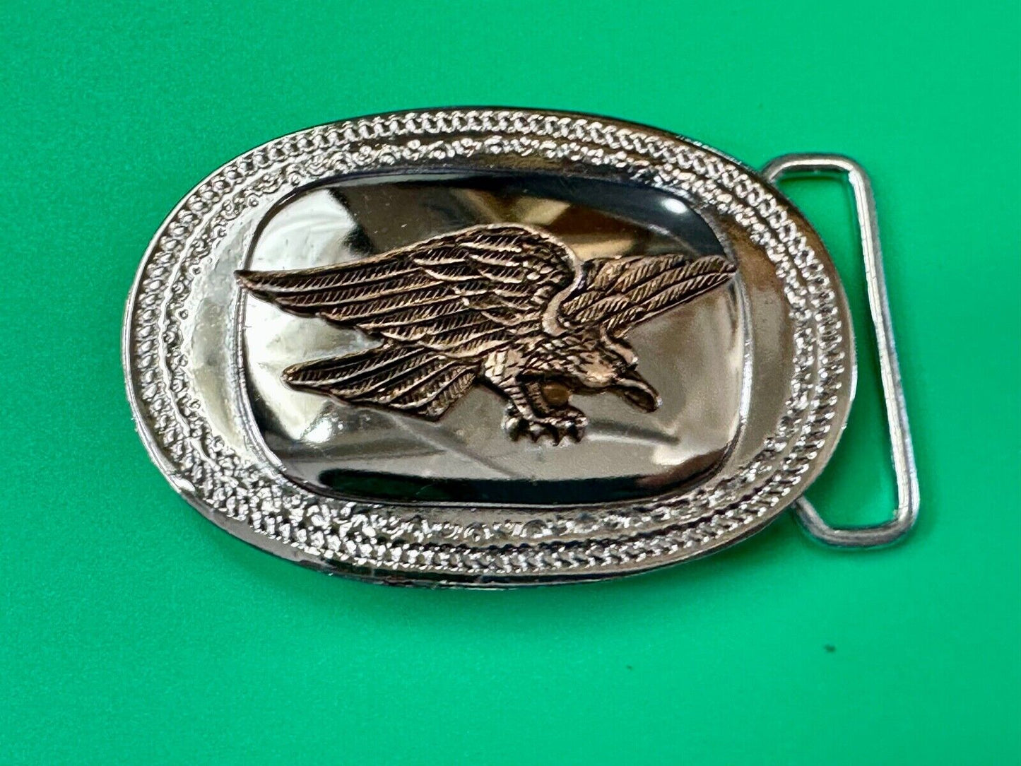 The Eagle Hunting Prey Flying Wings Wide Vintage Mirrored two tone belt buckle