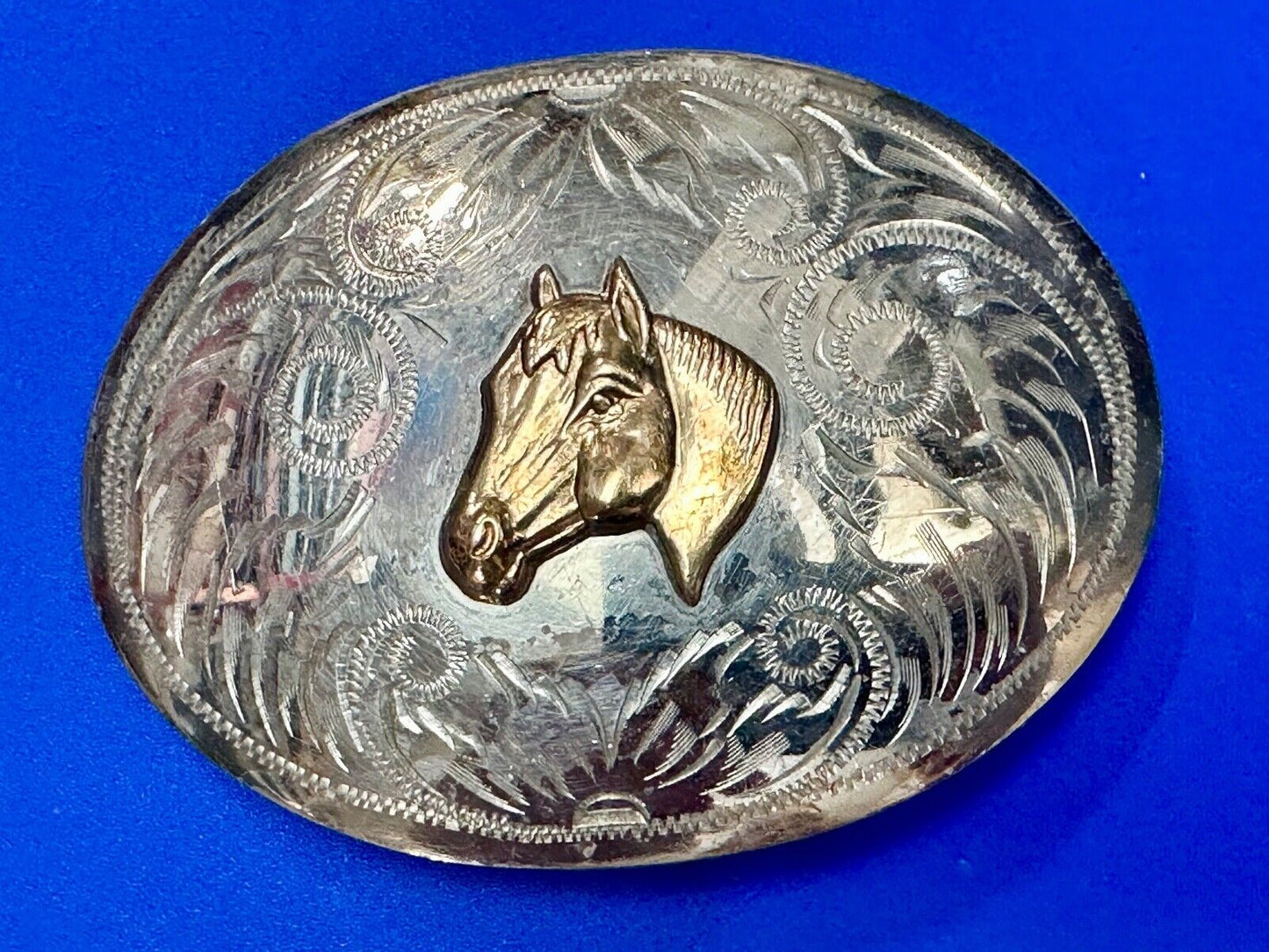 Beautiful Horse Head Vintage Comstock German Silversmiths Belt Buckle