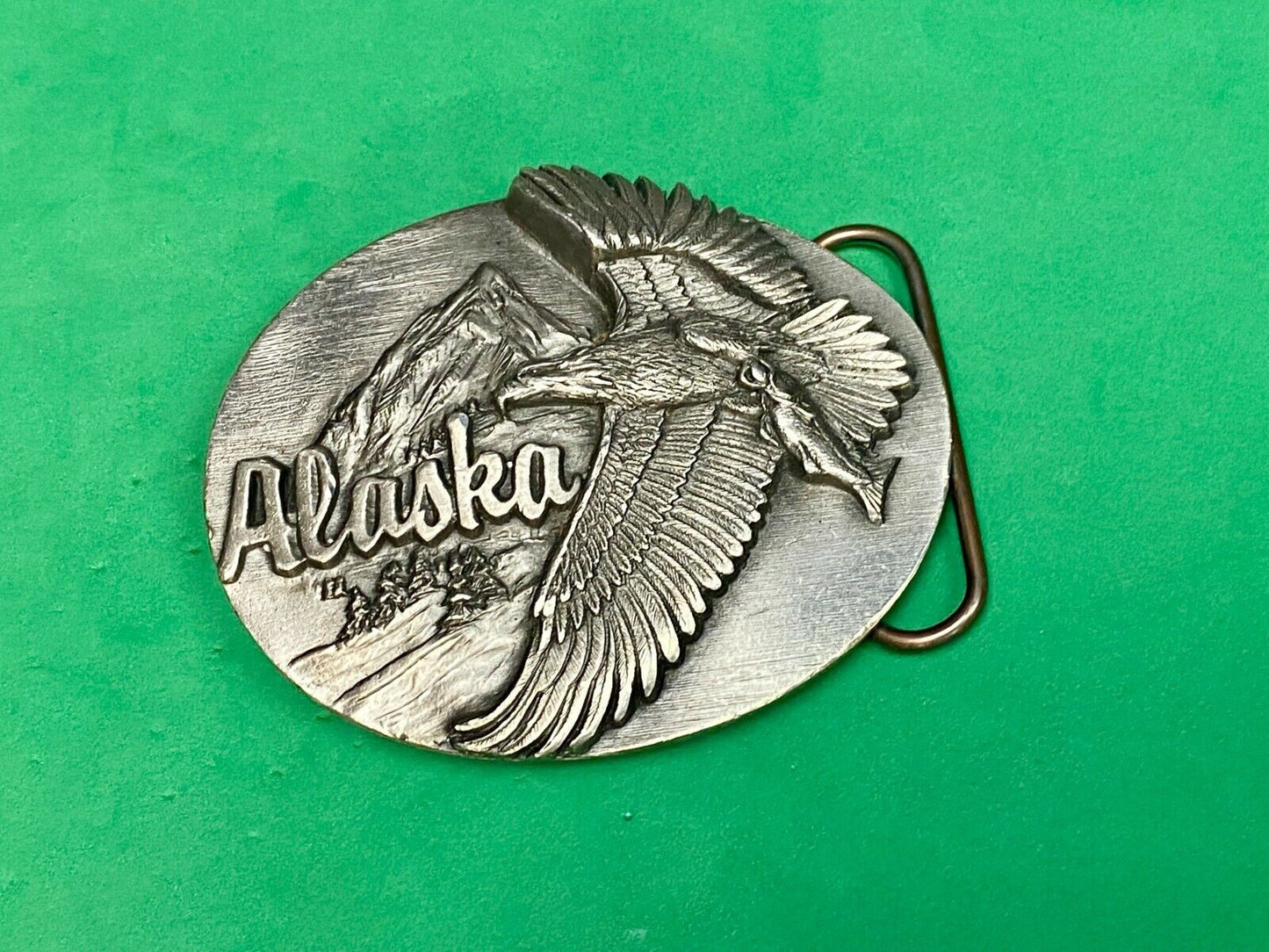 Vintage 1990 Hunting Flying Eagle W Salmon Alaska Belt Buckle