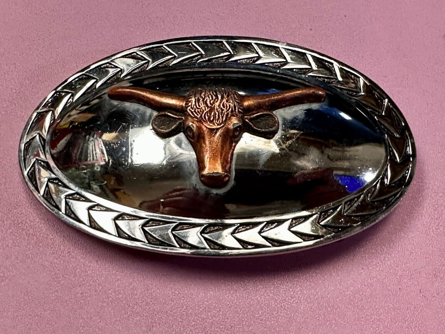 Texas Longhorn Steer Vintage Wide Oval Cowgirls Cowboys Two Tone Belt Buckle
