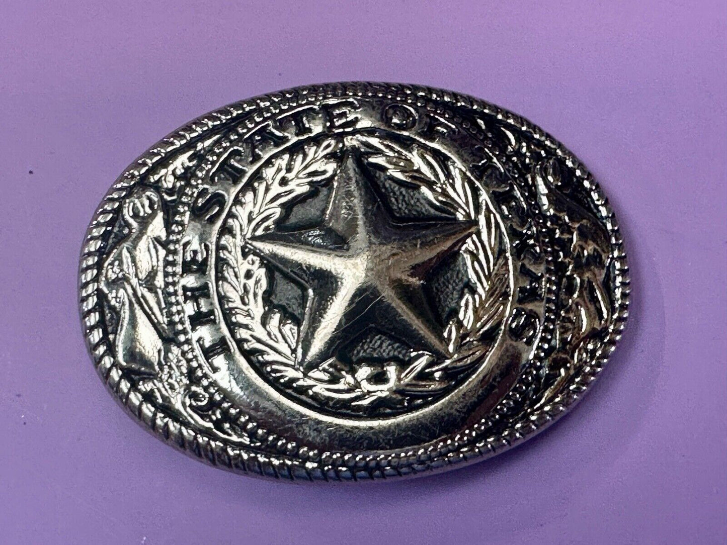Texas Star & Flag - State Series vintage small gold tone belt buckle