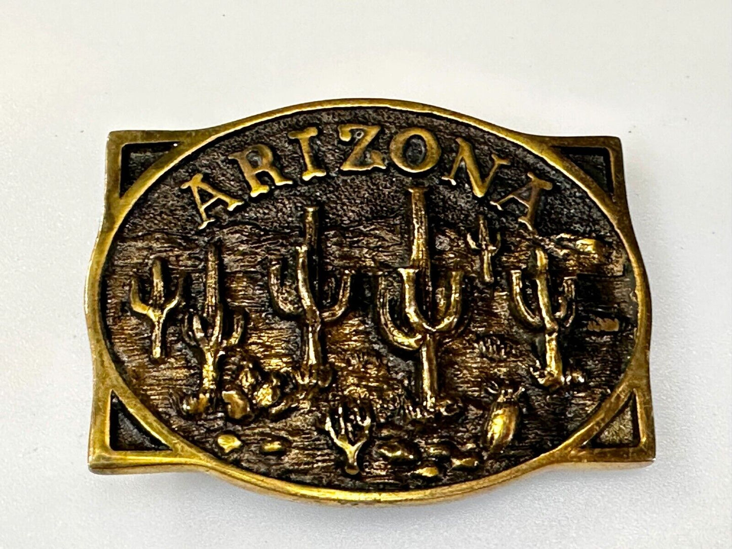 ARIZONA State Southwest Desert Cactus Solid Brass 1982 Heritage Mint Belt Buckle