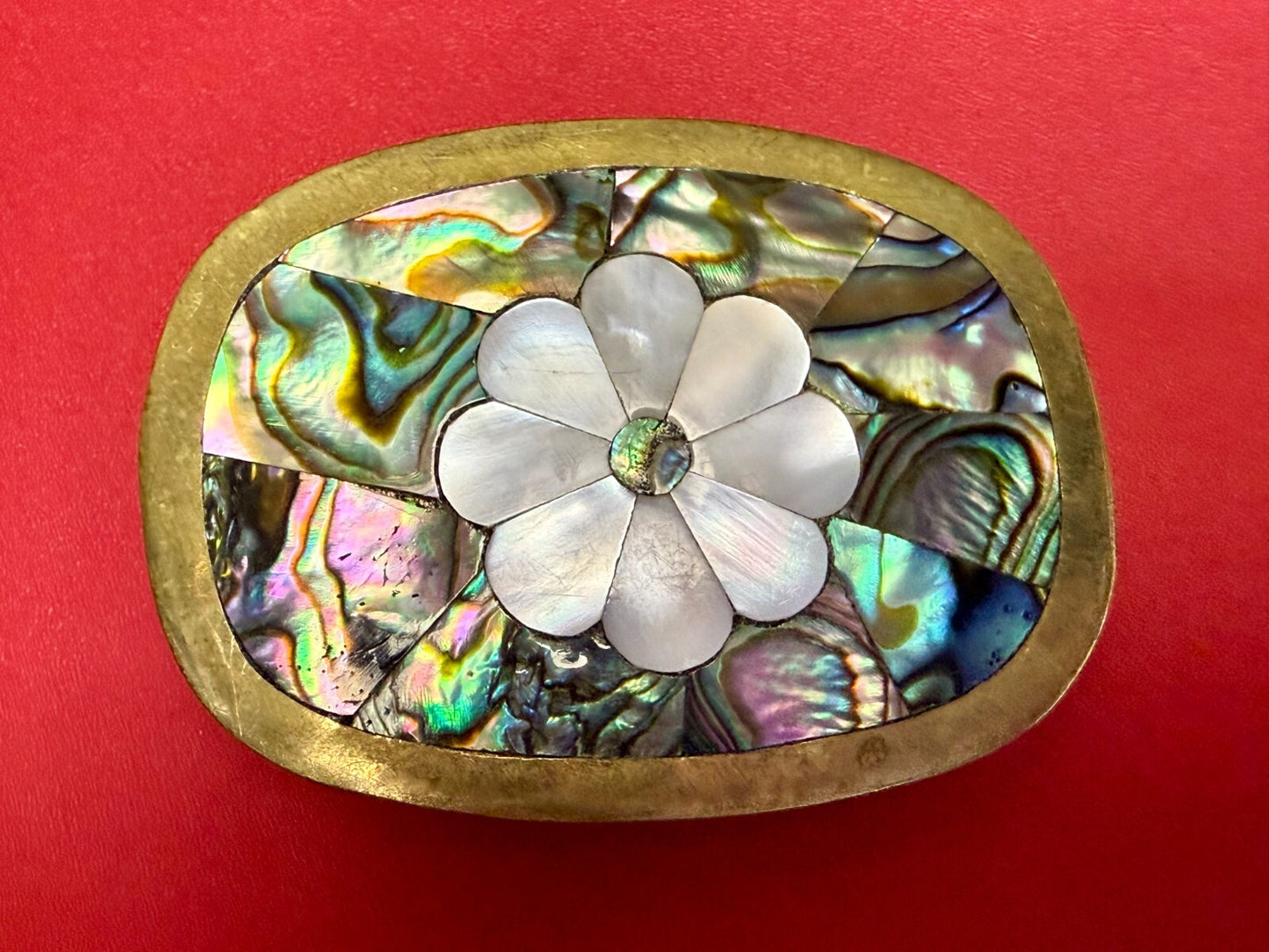 Beautiful Flower - Inlay Inlaid Mother Of Pearl And Abalone Shell Belt Buckle