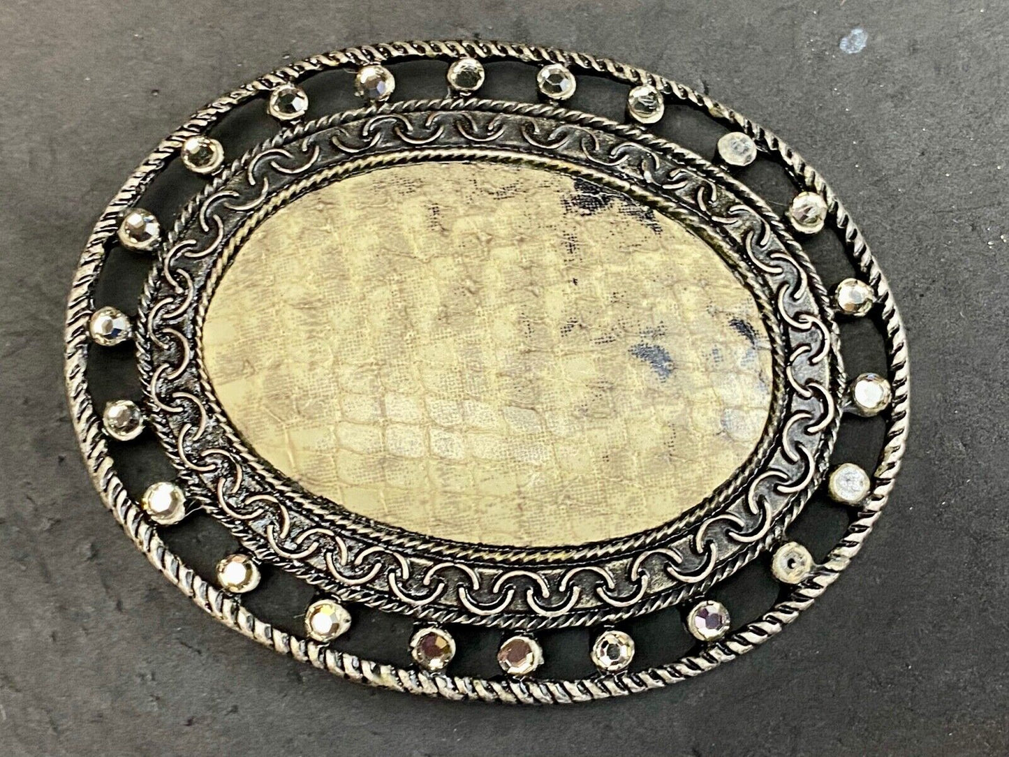USA made rattle snake skin in rhinestone surround belt buckle