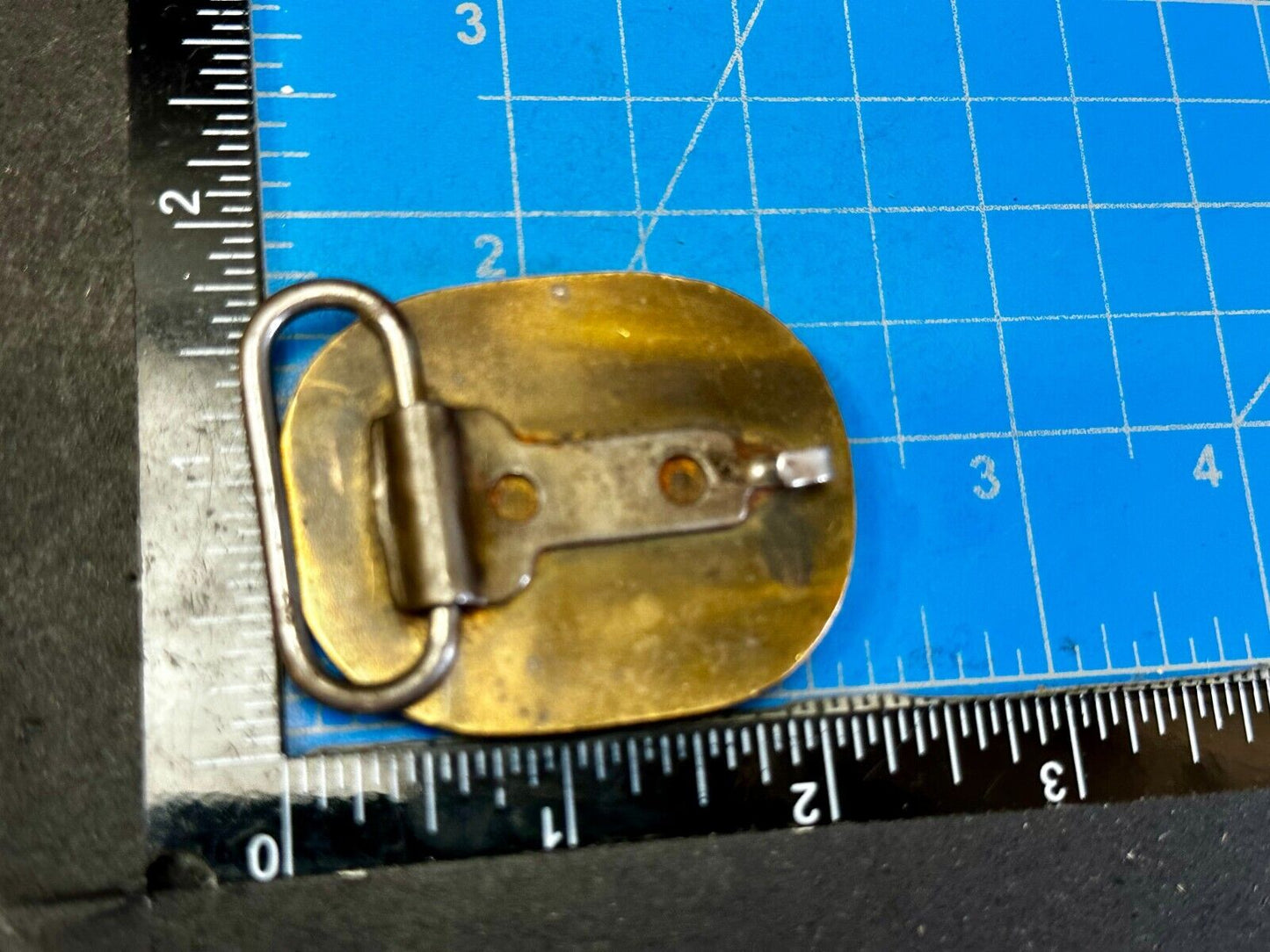Vintage Artisan Inlay Mixed Wood And Solid Brass Small Belt Buckle