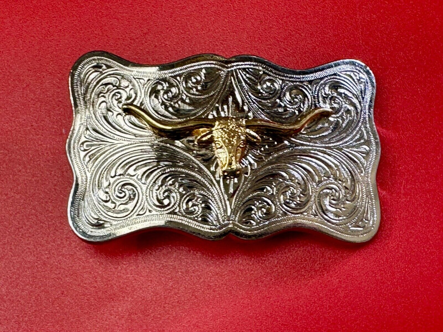 The Longhorn cow steer - cowboys cowgirls western two tone belt buckle