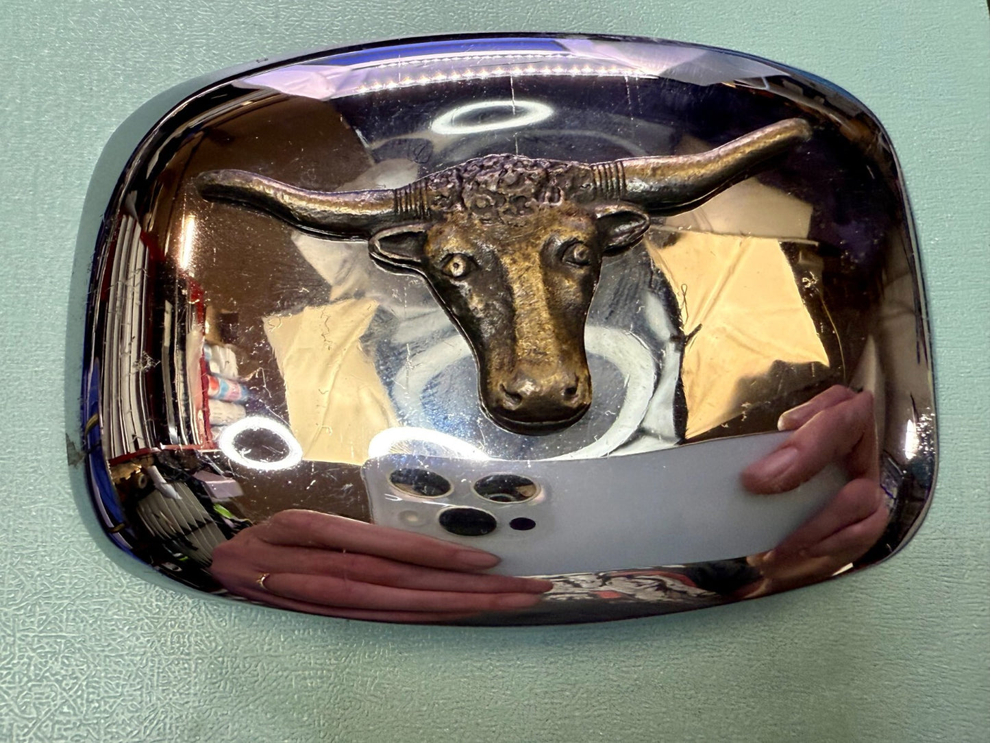 Vintage Chambers Texas Longhorn Two Tone HIGHLY REFLECTIVE Beveled Belt Buckle