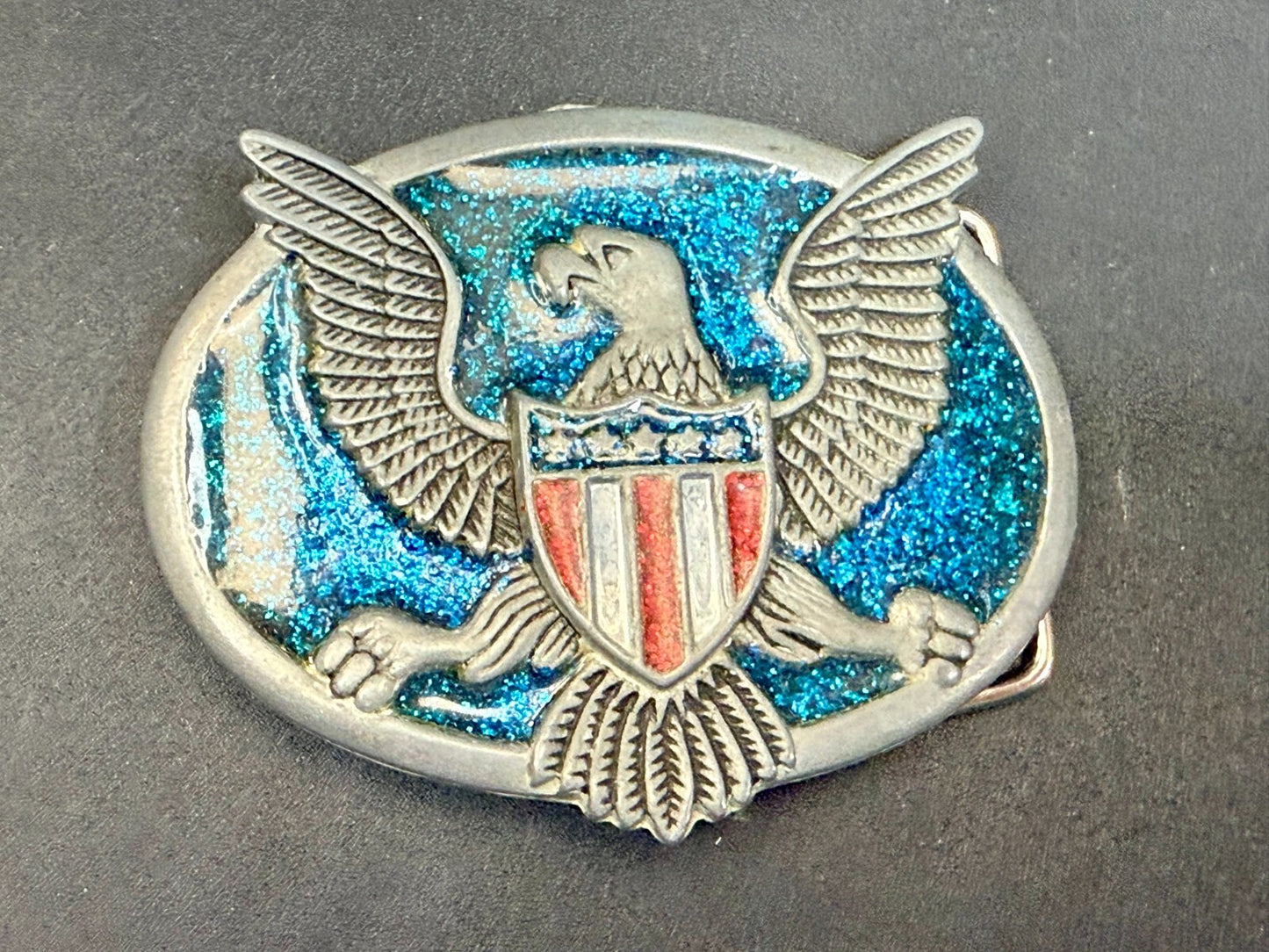 American Eagle E Pluribus Unum Patriotic Seal Military Retro Colors Belt Buckle
