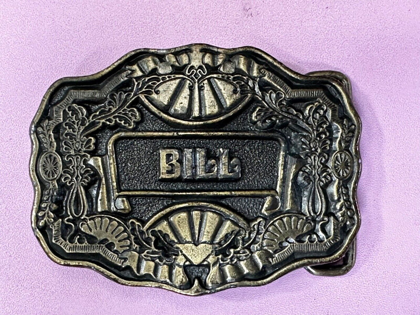 Bill. Custom Name Western framed ornate scroll Belt Buckle by Oden