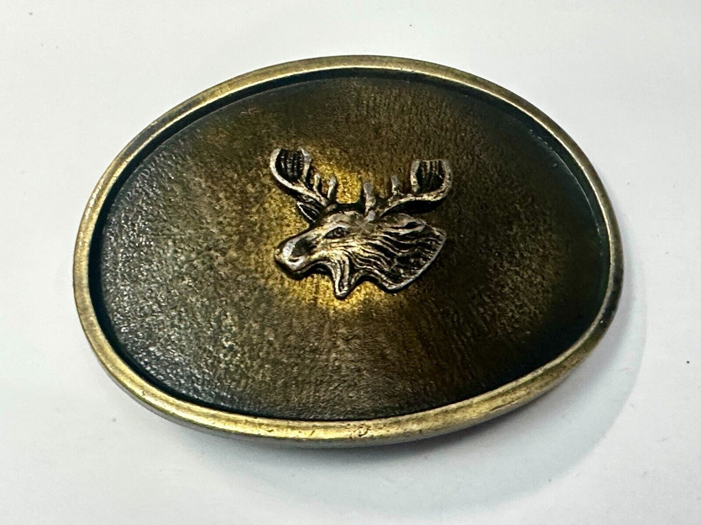 The Elk - Centered In Western Oval Brass Tone Usa Made Belt Buckle