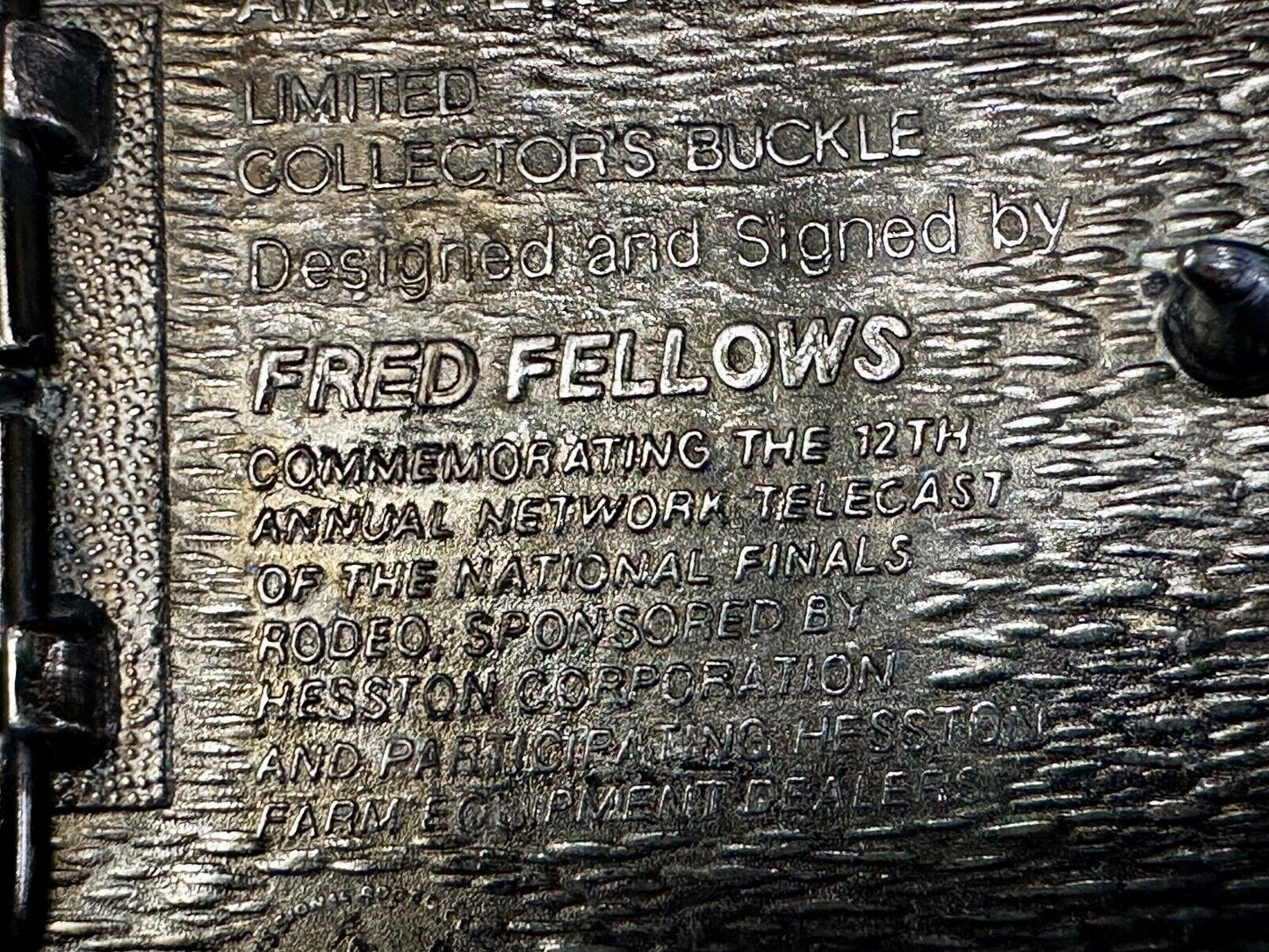 1985 NFR Rodeo Vintage Hesston Belt Buckle Steer Wrestling Cowboy