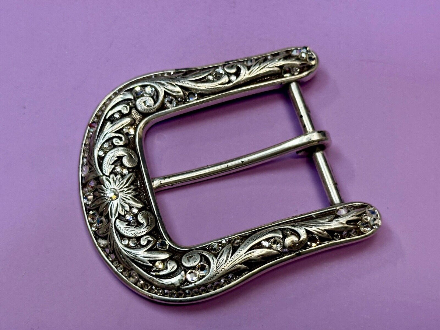 3" wide silver tone Cowgirls ranger style Belt Buckle with Rhinestone Accents