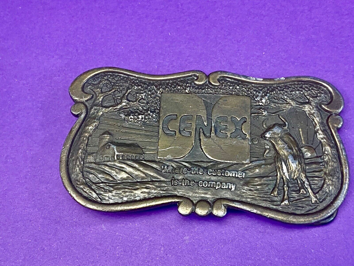 Vintage Belt Buckle CENEX The Customer is the company! Farmers Union Exchange
