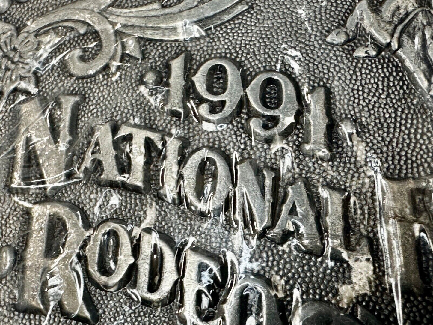 1991 ADM NATIONAL FINALS RODEO ADULT SIZE NFR NOS WESTERN COWBOY BELT BUCKLE
