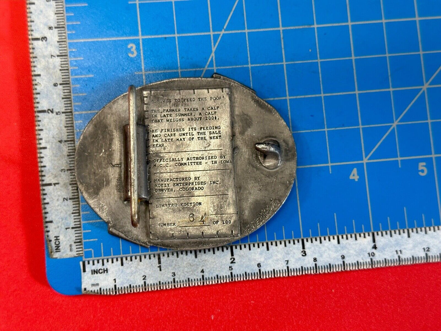 1990 Iowa MCC rebuff sale- Feed Calf to feed the poor belt buckle