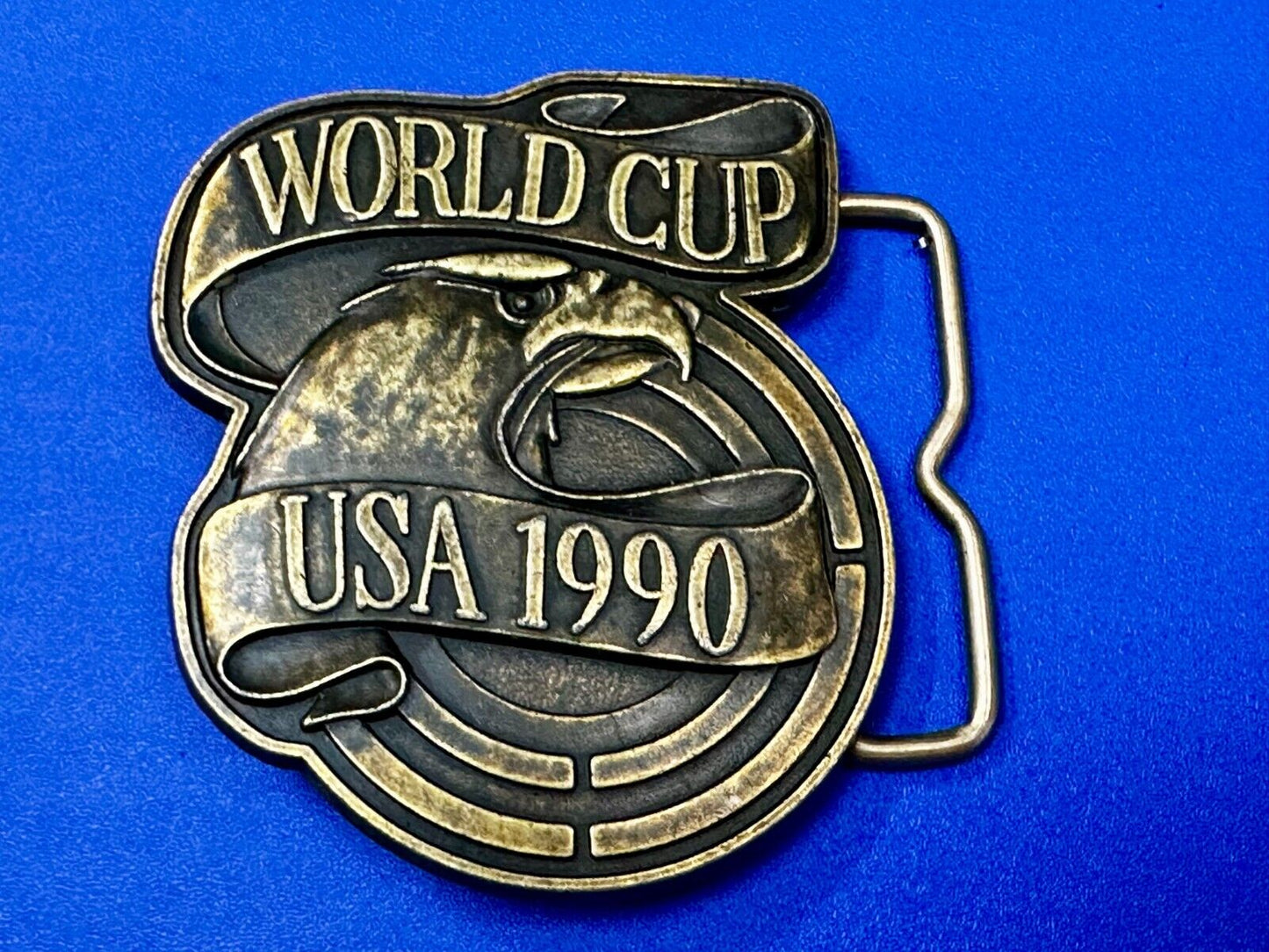 1990 USA World Cup Belt Buckle Brass Tone Vintage USA Made Belt Buckle