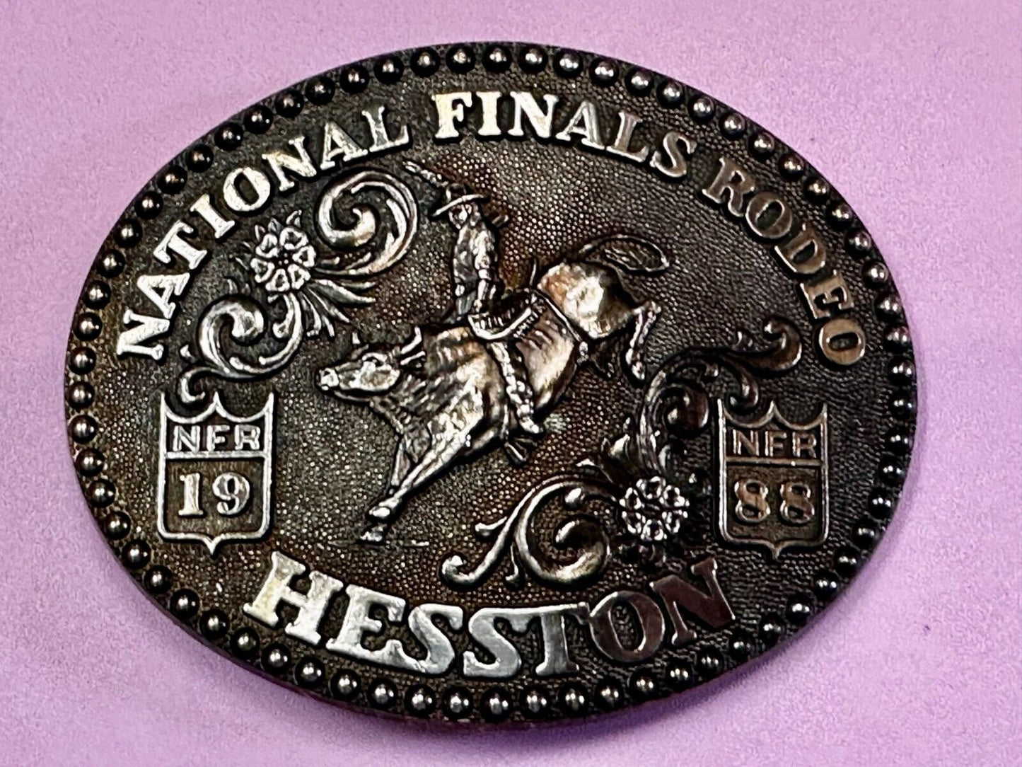 1988 ADM Hesston NFR National Finals Rodeo Cowboys Western Belt Buckle