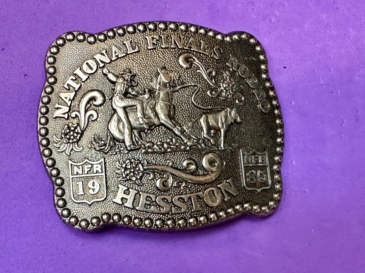 1985 NFR National Finals Rodeo Adult Size belt buckle by Fred Fellows