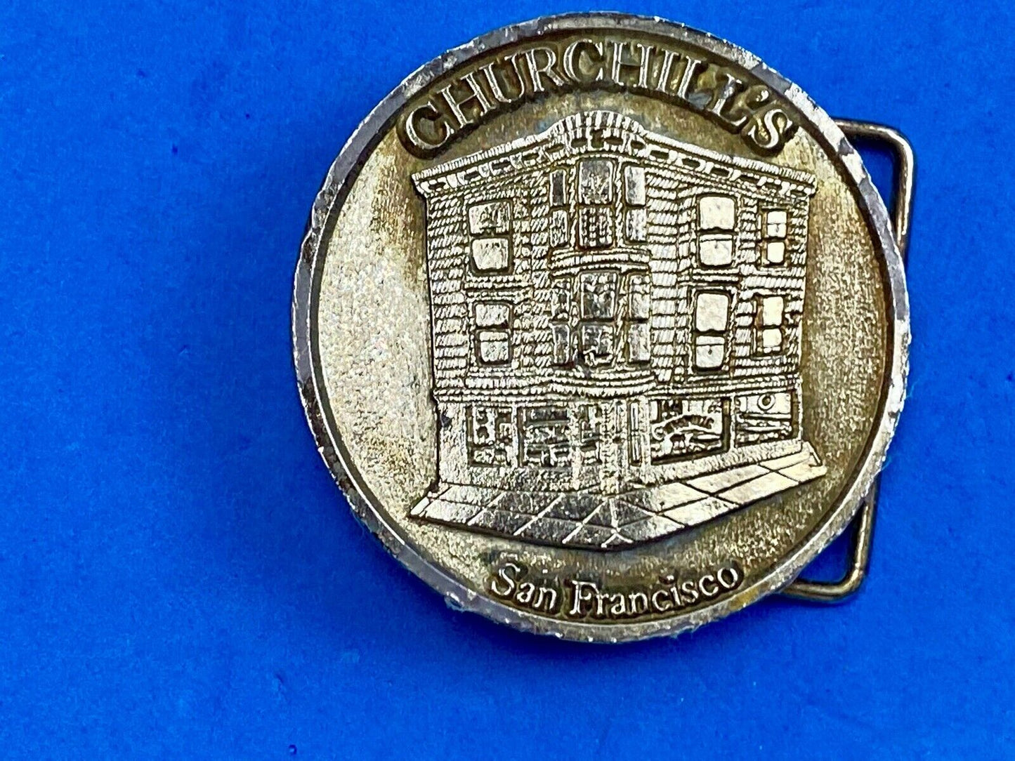 Vintage Churchill's San Francisco belt buckle by American pewter works the bar?