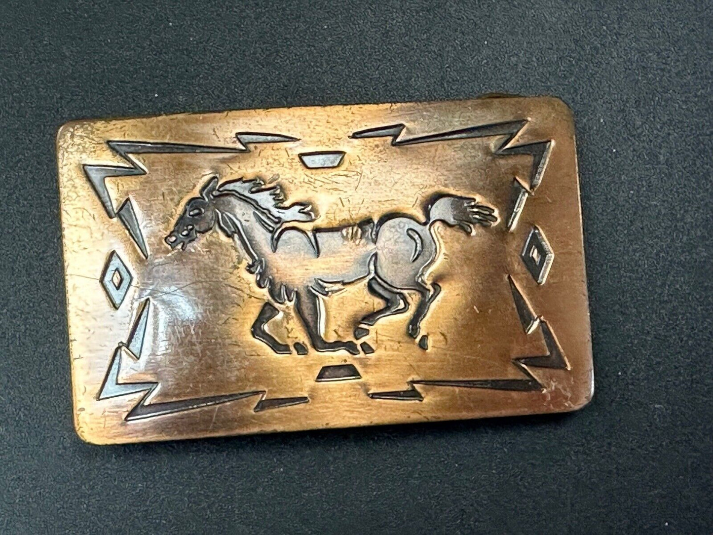 Vintage Chambers Copper Horse Belt Buckle Made in U.S.A. Rare see pictures!