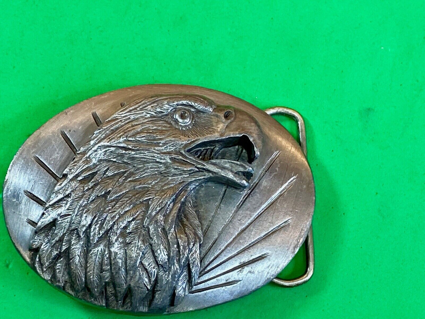 Vintage 1987 Western Eagle Flying High Hunting Wings Wide Belt Buckle Siskiyou