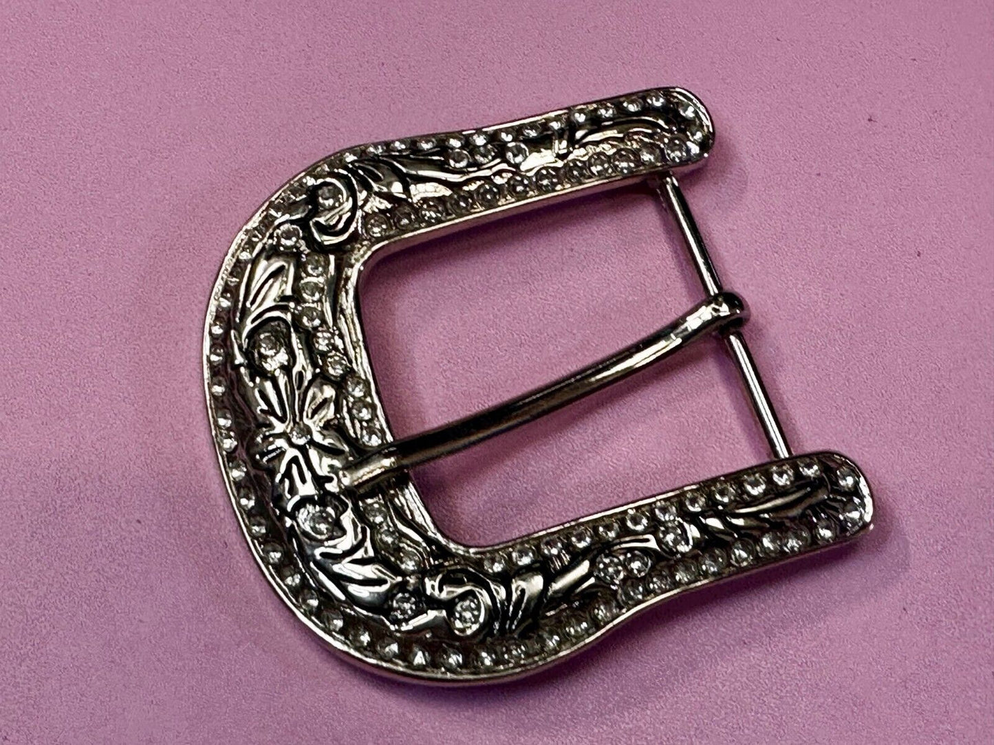 3" Wide Rhinestone Accented Ranger Style Replacement Silver Tone Belt Buckle