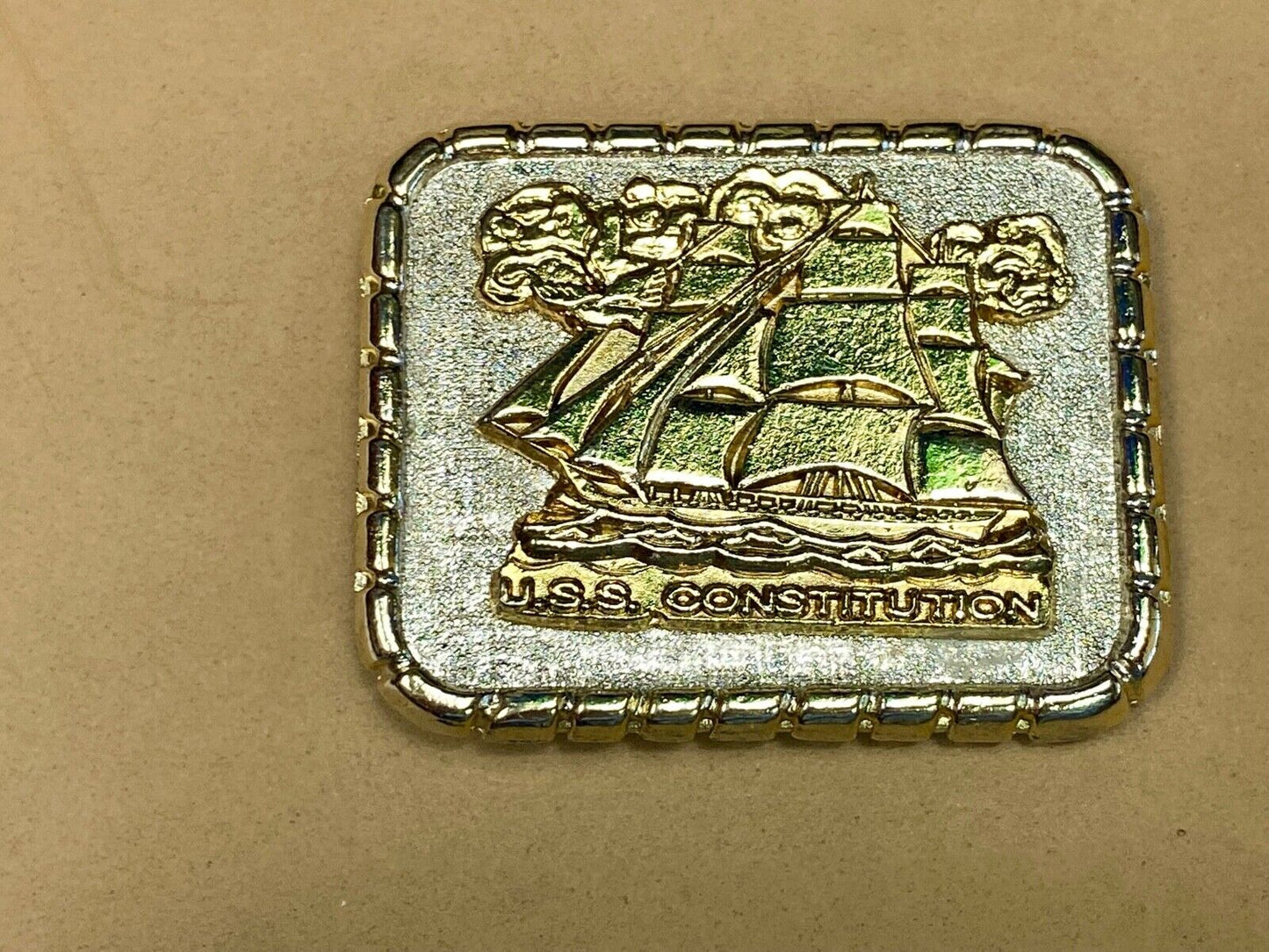Uss Constitution Masted Ship Sailing Vintage Belt Buckle.