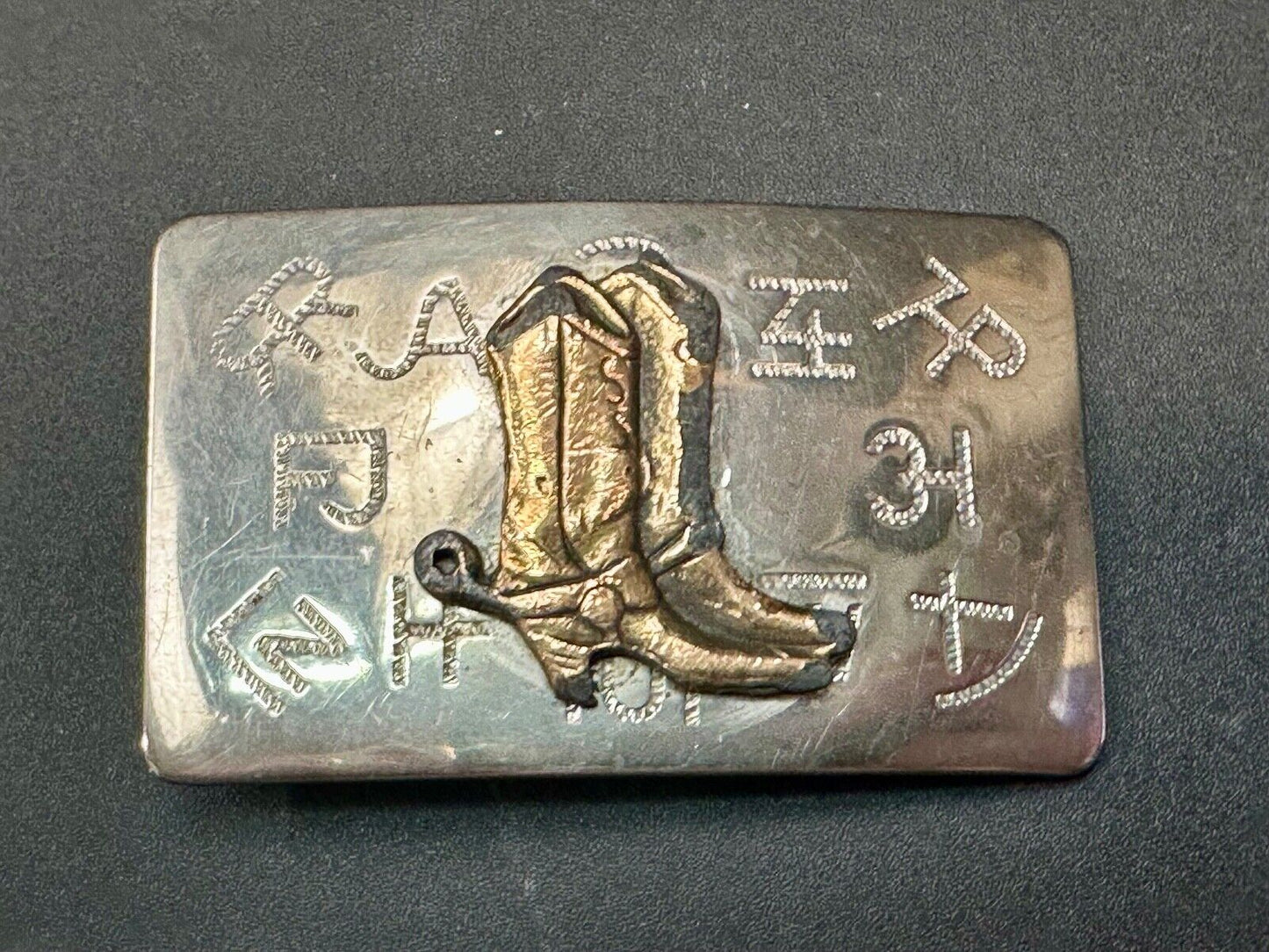 Vintage Cowboy Boots - Western two tone Chambers belt buckle with cattle brands