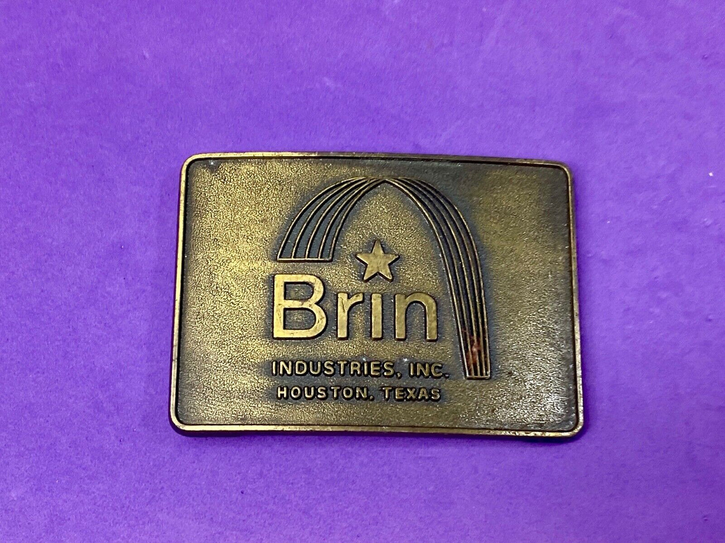 Vintage Brass tone BRIN Industries Glass Company? belt buckle by RJ