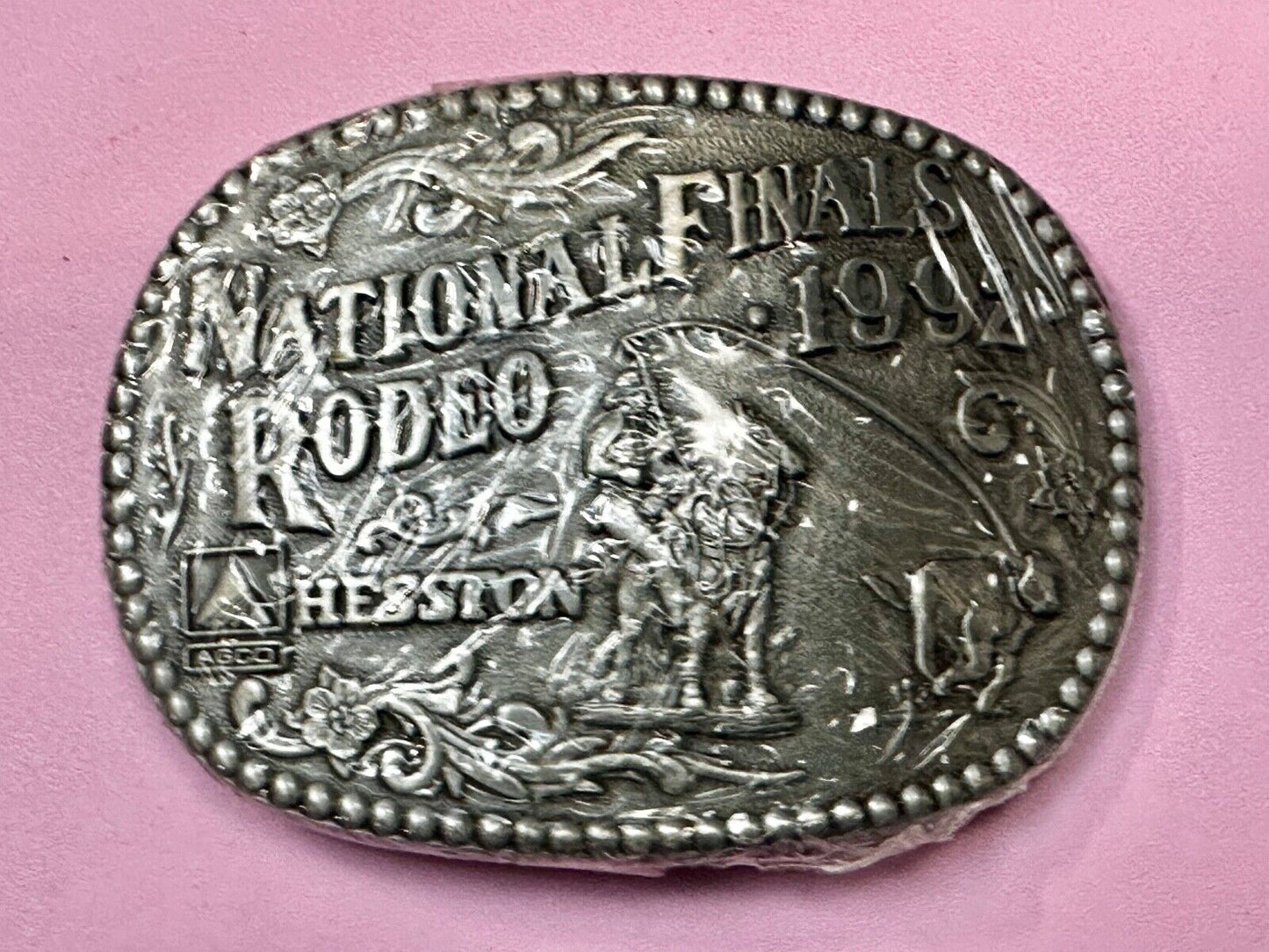 1992 ADM NATIONAL FINALS RODEO ADULT SIZE NFR NOS WESTERN COWBOY BELT BUCKLE
