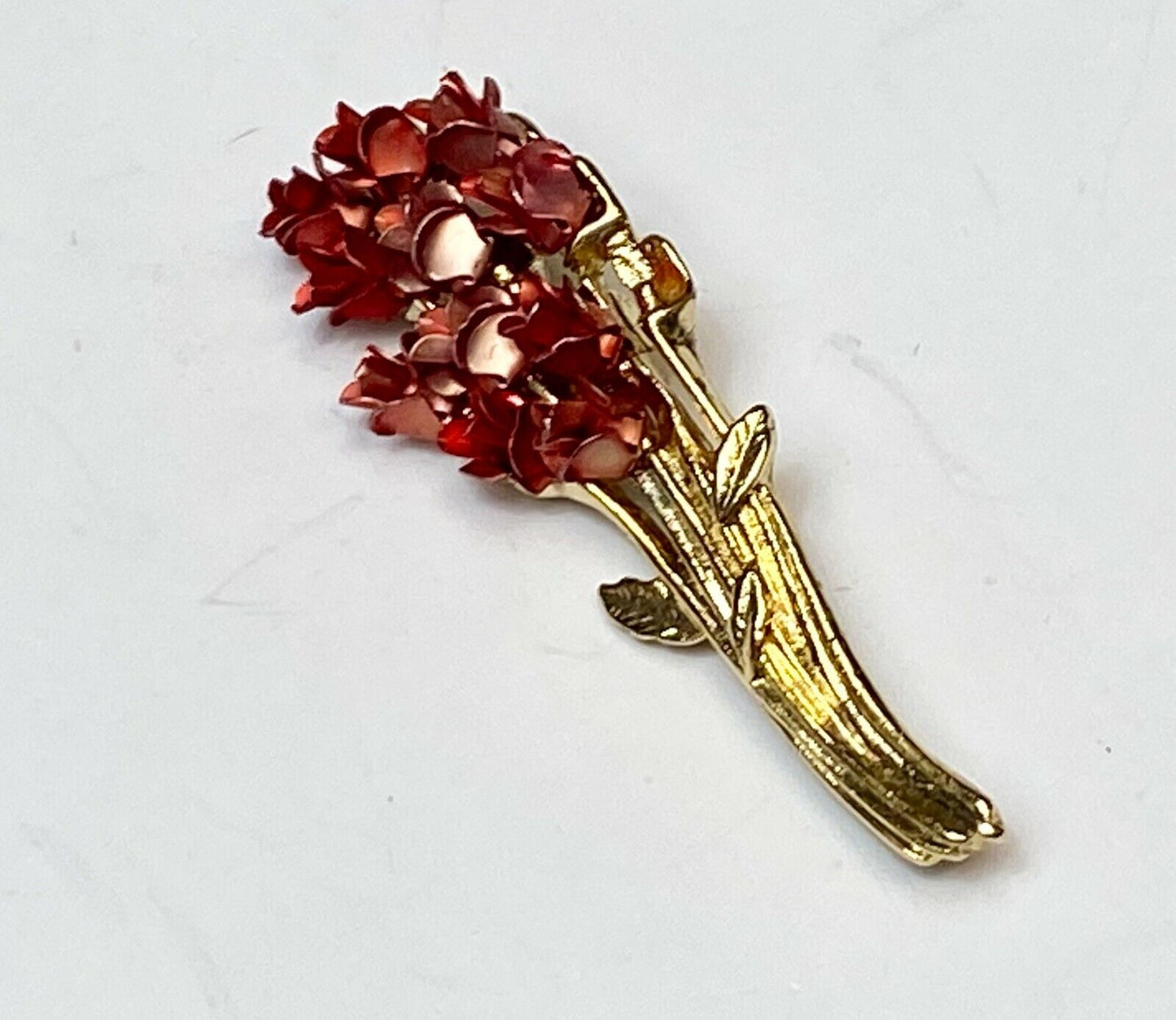 Vintage Danbury Mint For Avon Red Rose Bouquet Brooch DM 97 Gold Plated Broach