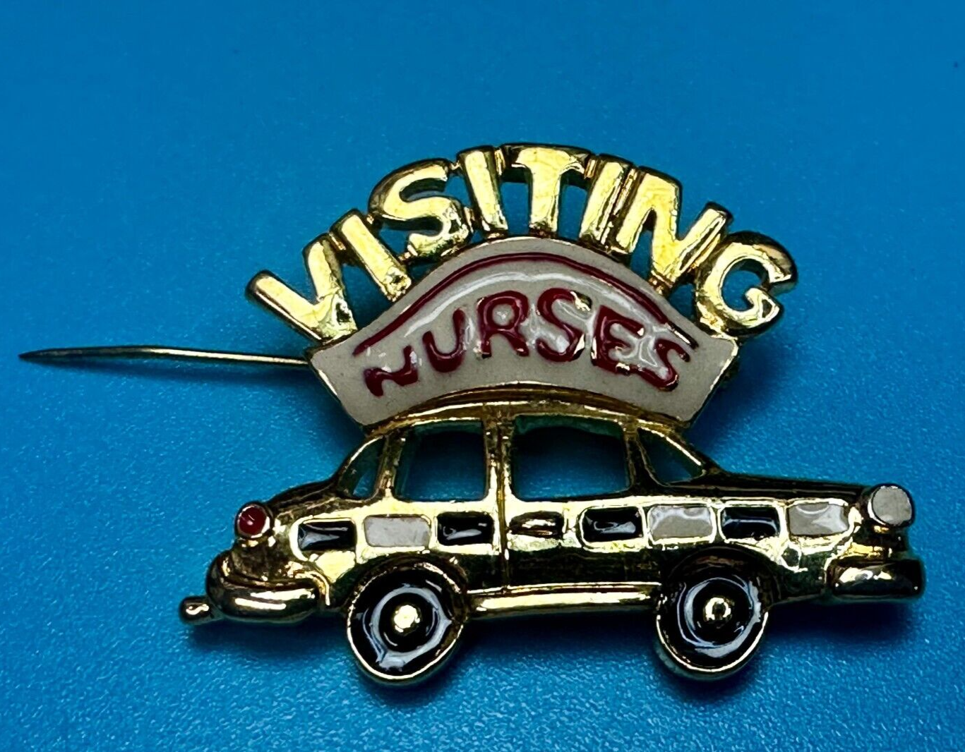 Traveling Nurses in Car Medical EMT Vintage Gold Tone Brooch / Pin by Ren