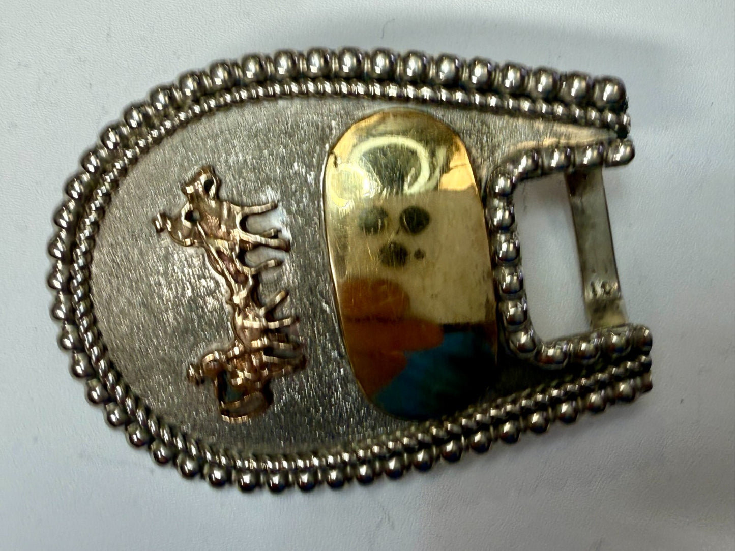 Vintage Cattle Drive Cowboy Horse Back Riding Trailing Pack Mule Belt Buckle