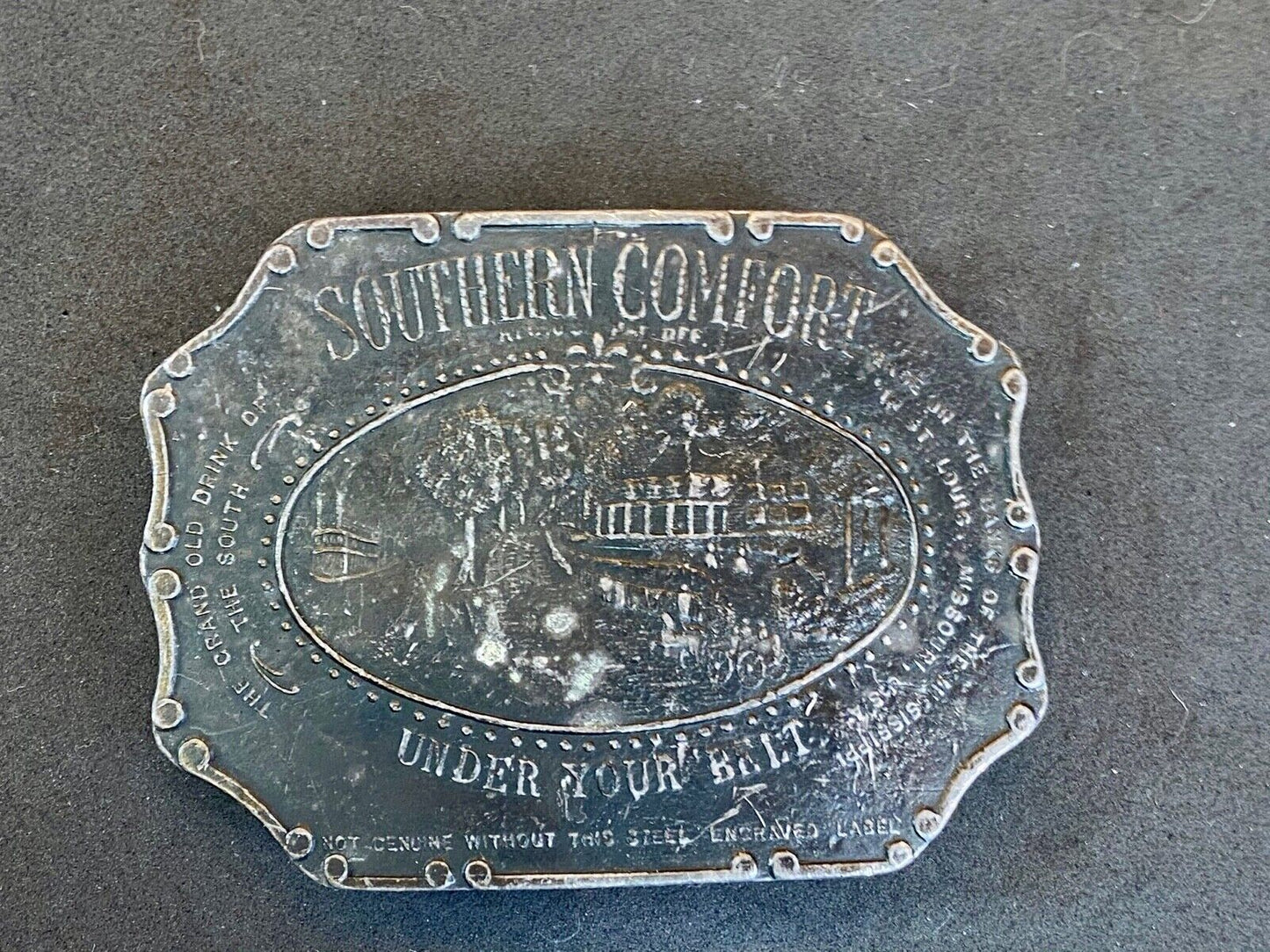 Vintage 70S Southern Comfort "Under Your Belt" Belt Buckle Brass Whiskey
