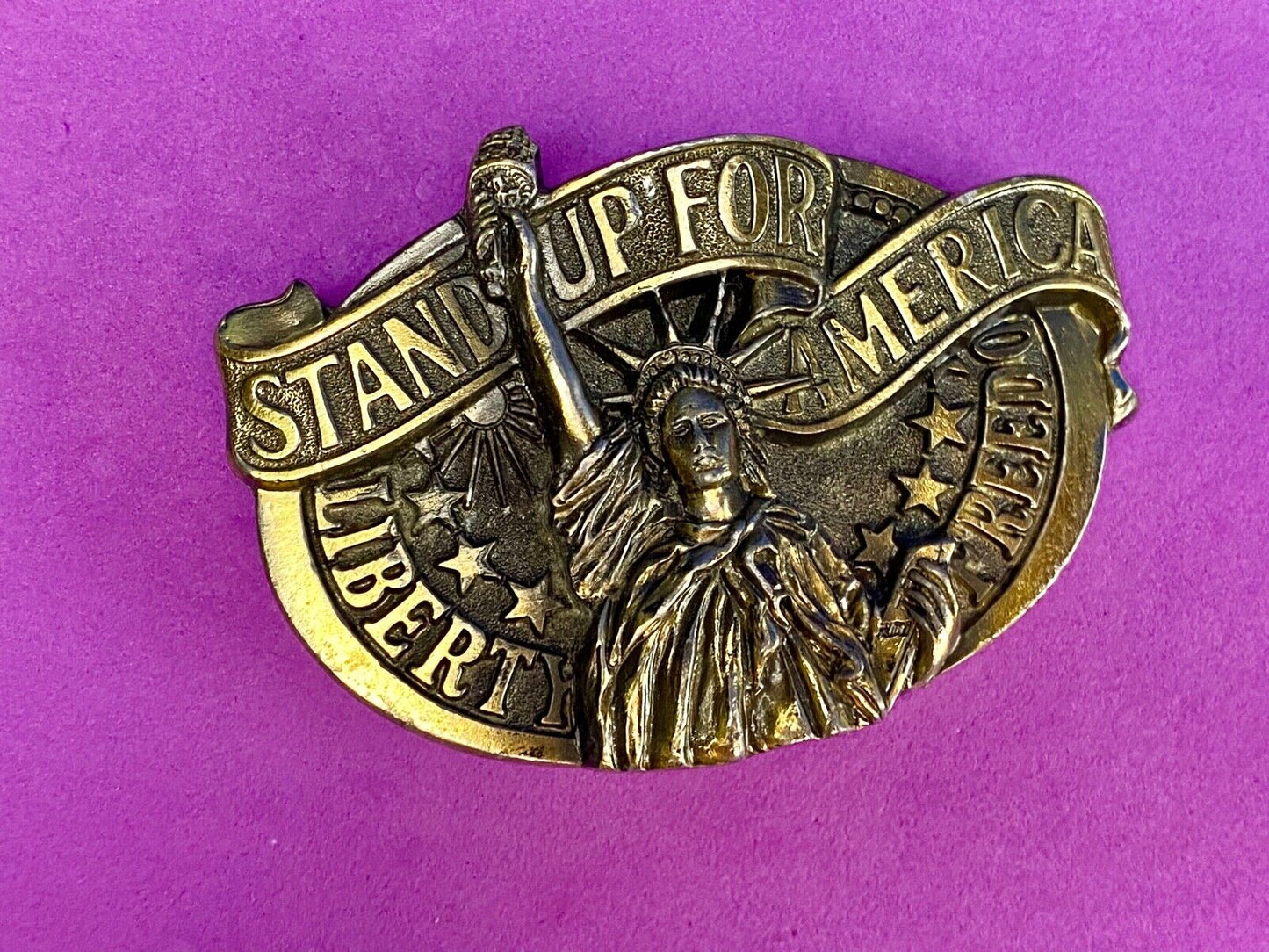 Vintage 1984- Stand Up For America Liberty Freedom - Great American Belt Buckle