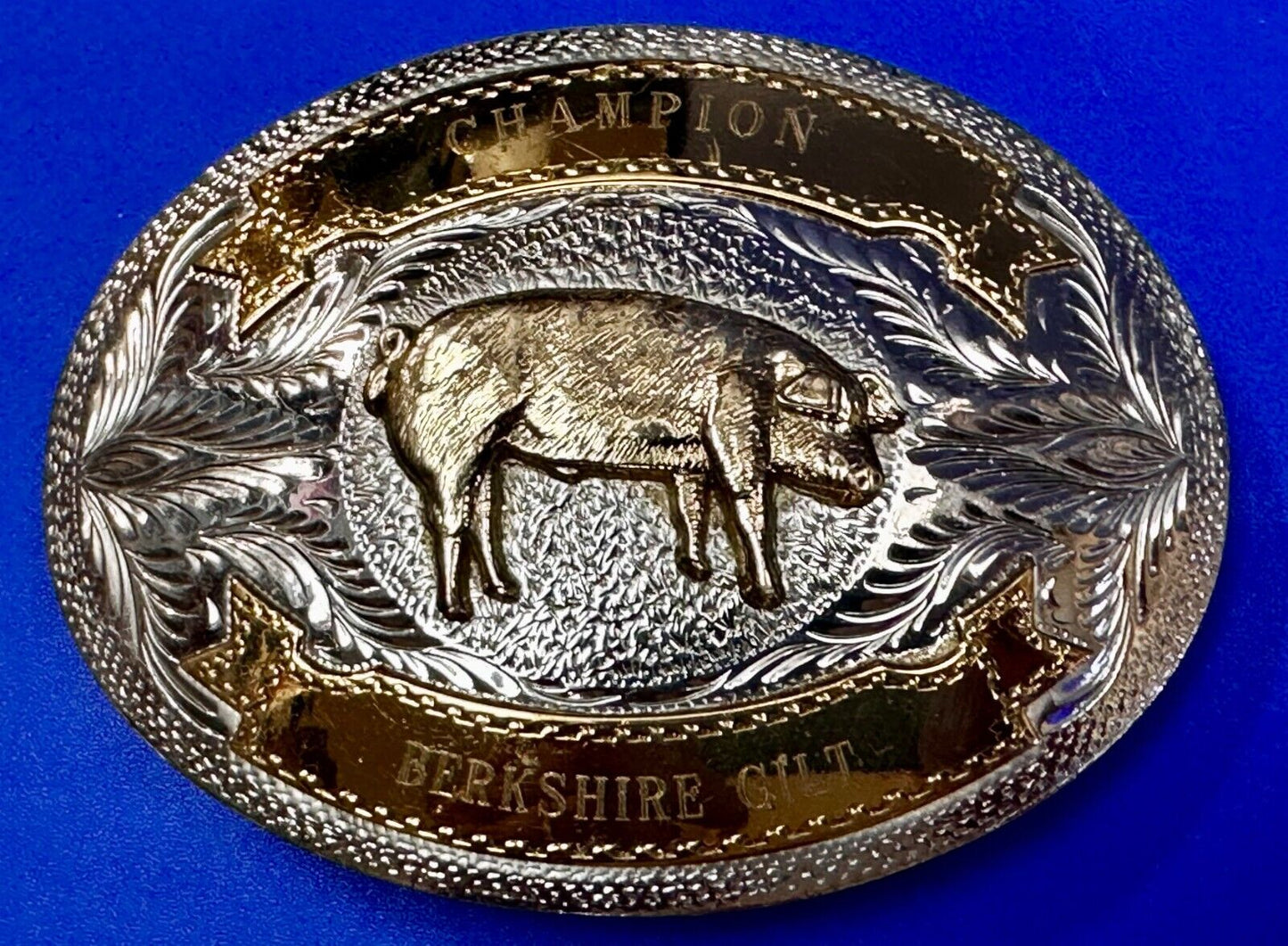 Berkshire Gilt Pig Breed Show Champion Ribbon Trophy Award Design Belt Buckle