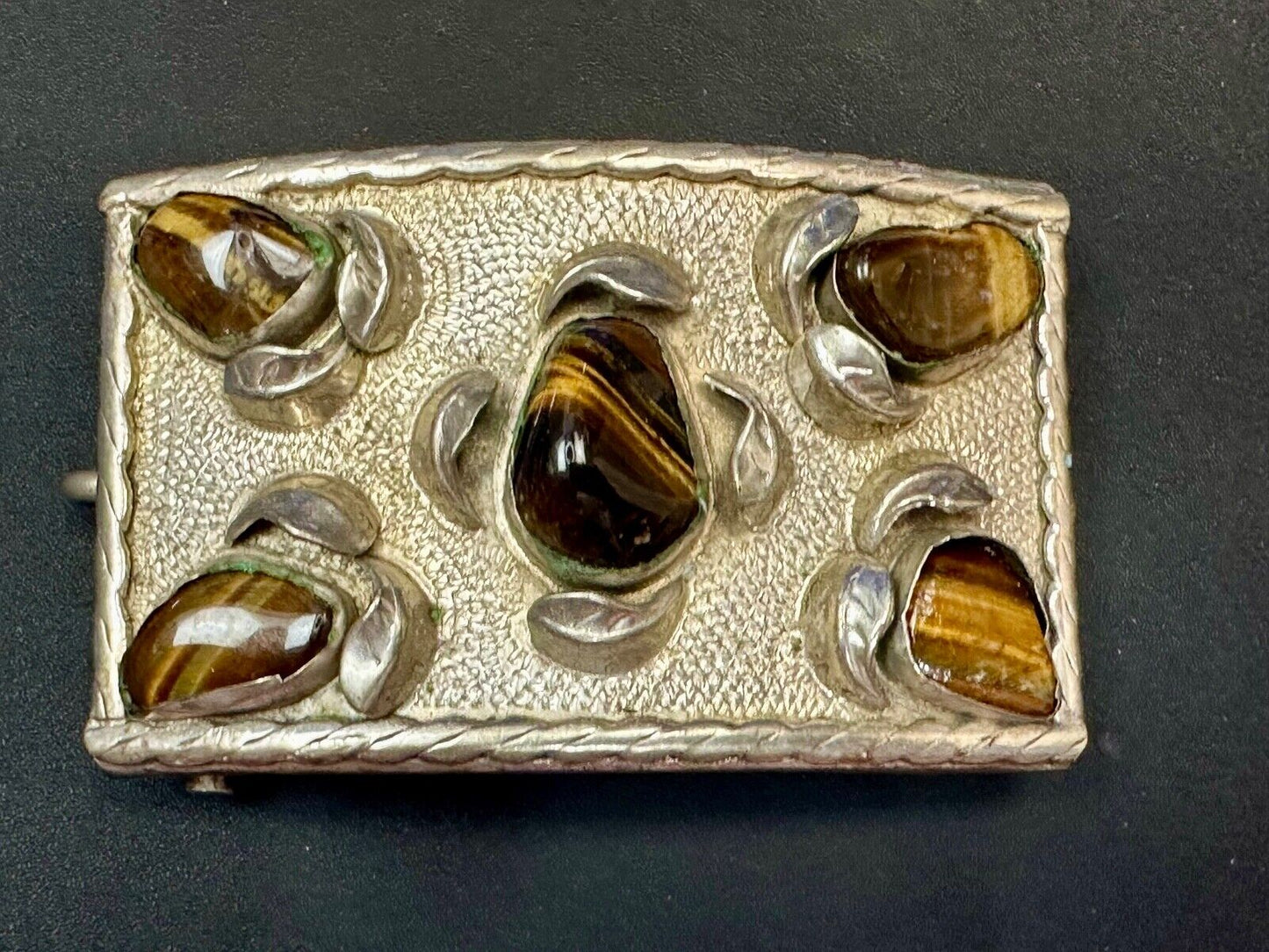 Tigerseye Gemstone Handmade Southwest Southwestern Vintage Alpaca Belt Buckle