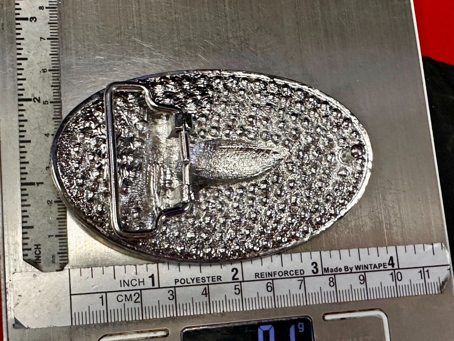 Black Leaf Design Silver Tone Clear Rhinestone Covered Oval Designer Belt Buckle