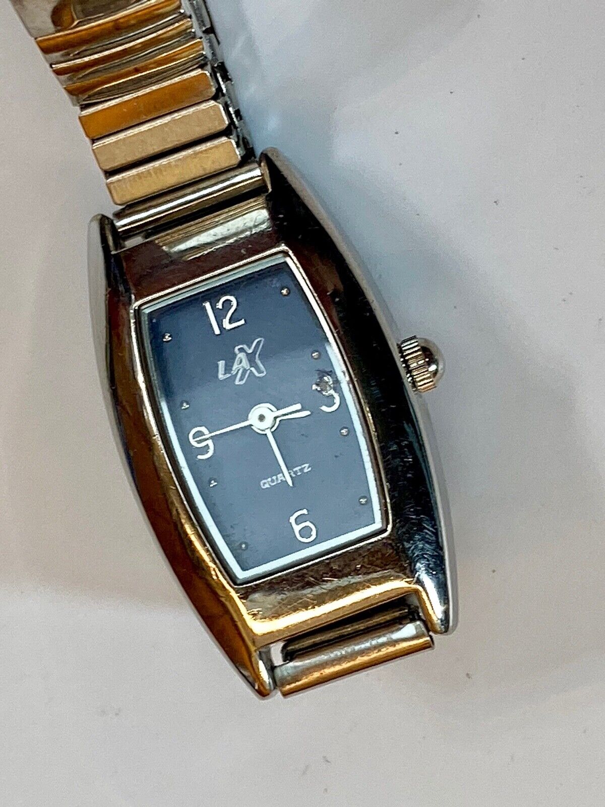 Beautiful LA X brand women's lades stretch band watch silver black rectangle