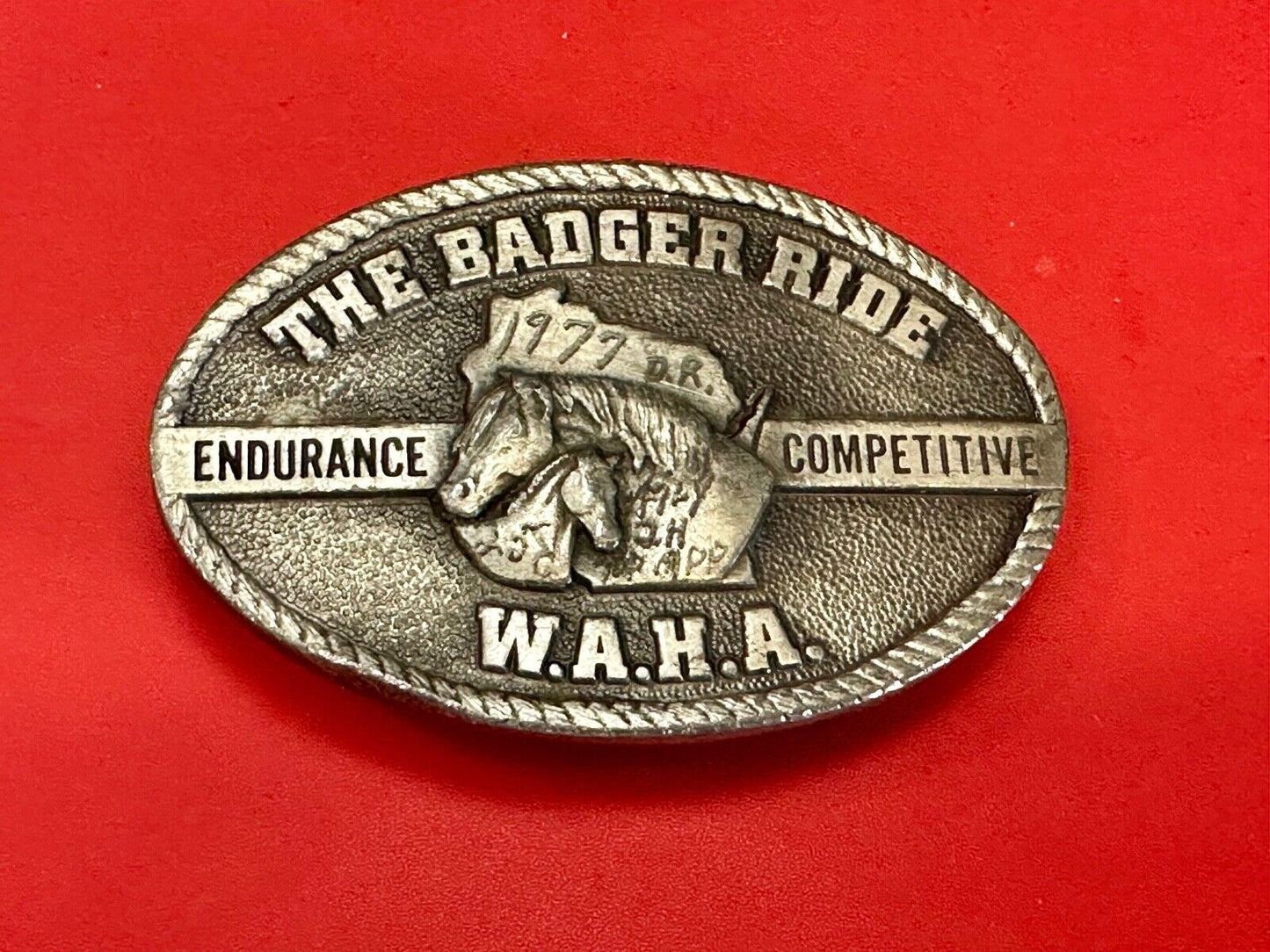 The Badger Ride - WAHA Endurance Completive WI Arabian Horse Assn belt buckle