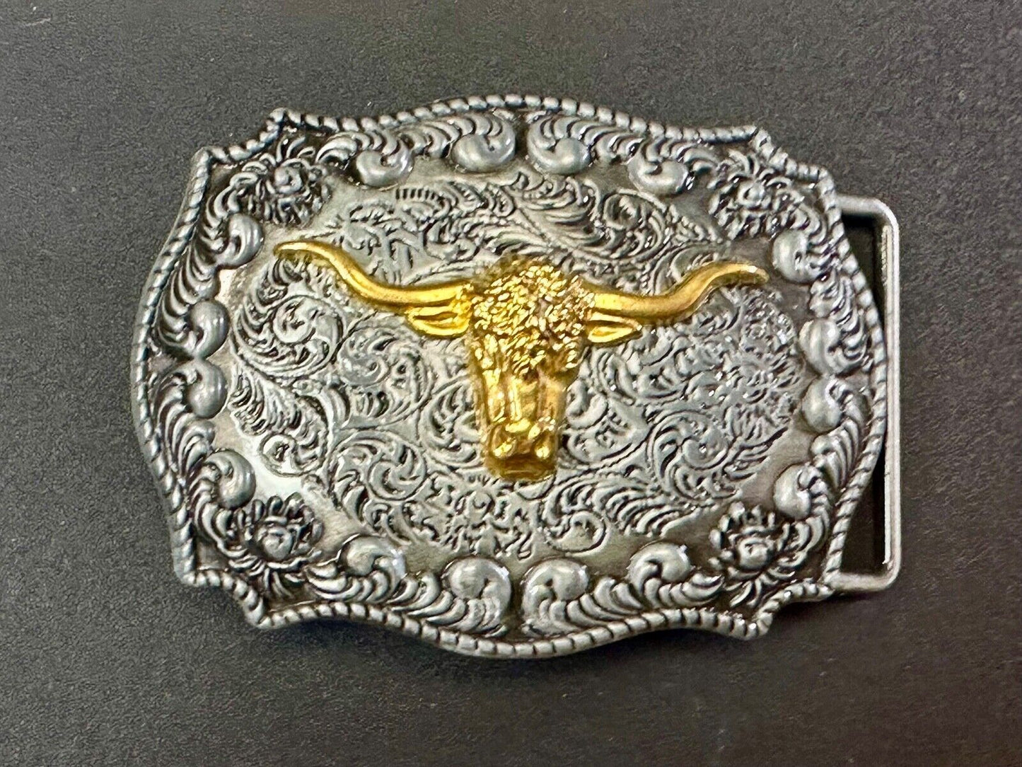 The Longhorn cow steer - cowboys cowgirls western raised two tone belt buckle