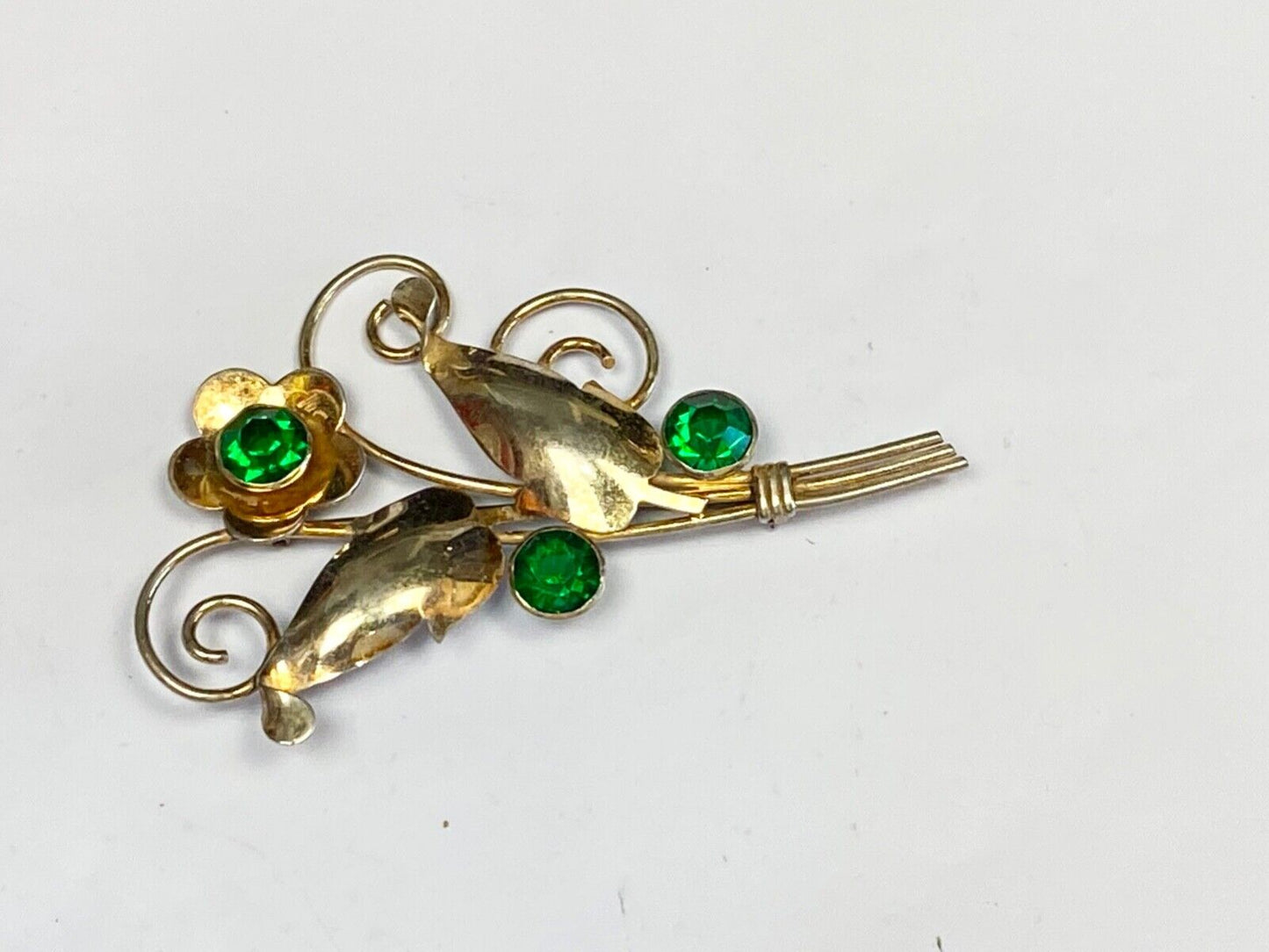 Beautiful Green Rhinestones? In Flower Theme Sterling Silver 925 Vintage Brooch