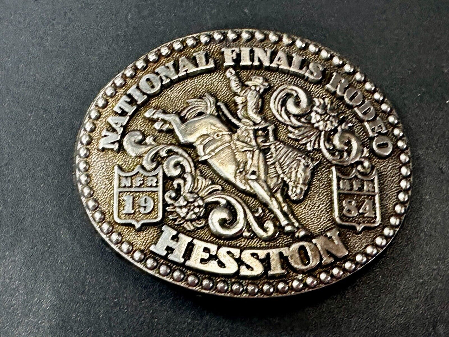 1984 National Finals Rodeo Hesston NFR Youth Size Small Collectors Belt Buckle